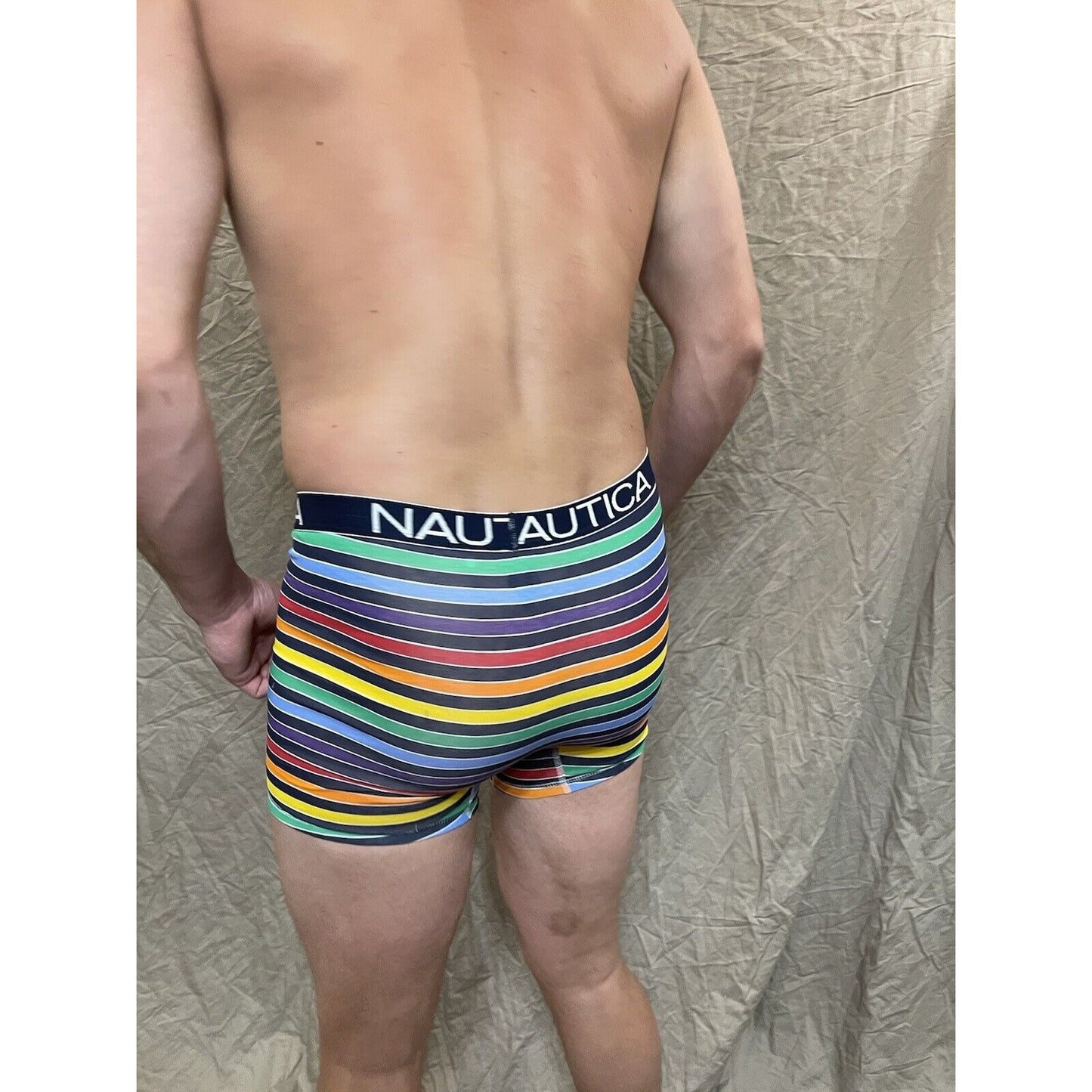men's Rainbow Pride nautica 5% spandex boxer brief Blue Extra Large