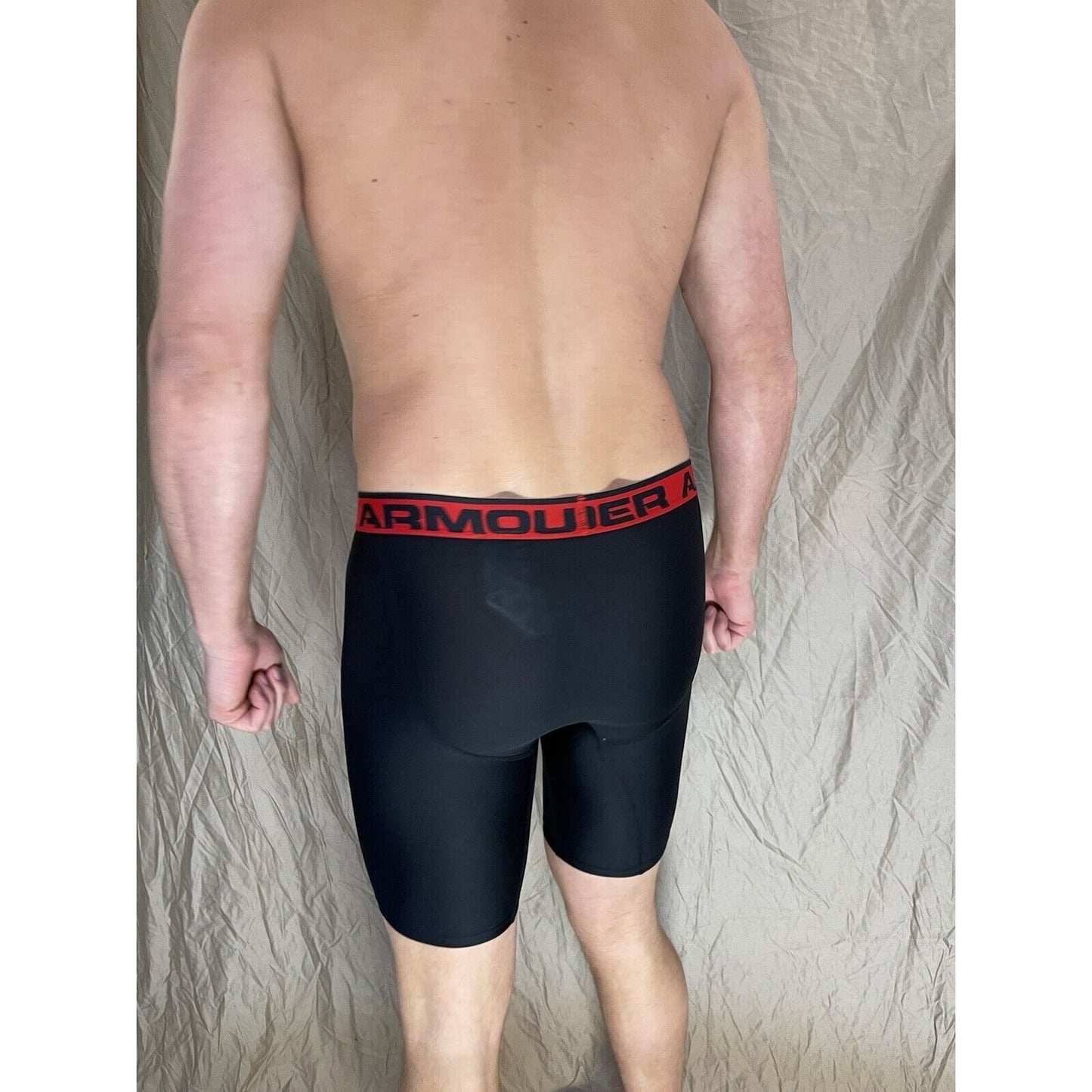 men's under armour boxer jock black with red band small