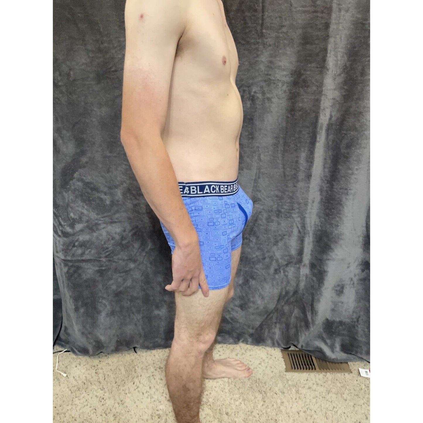 men's medium athletic trunk style black bear boxer brief Blue With Squares
