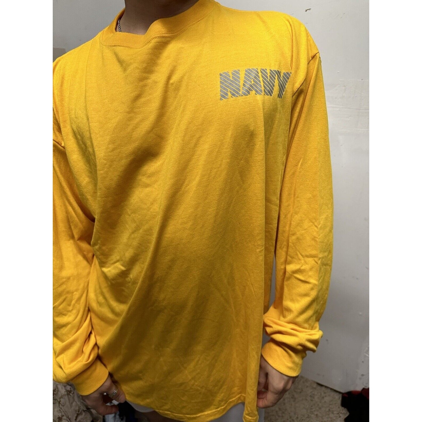 Men’s Navy Polyester PT Yellow Uniform Shirt Long Sleeve 2XL