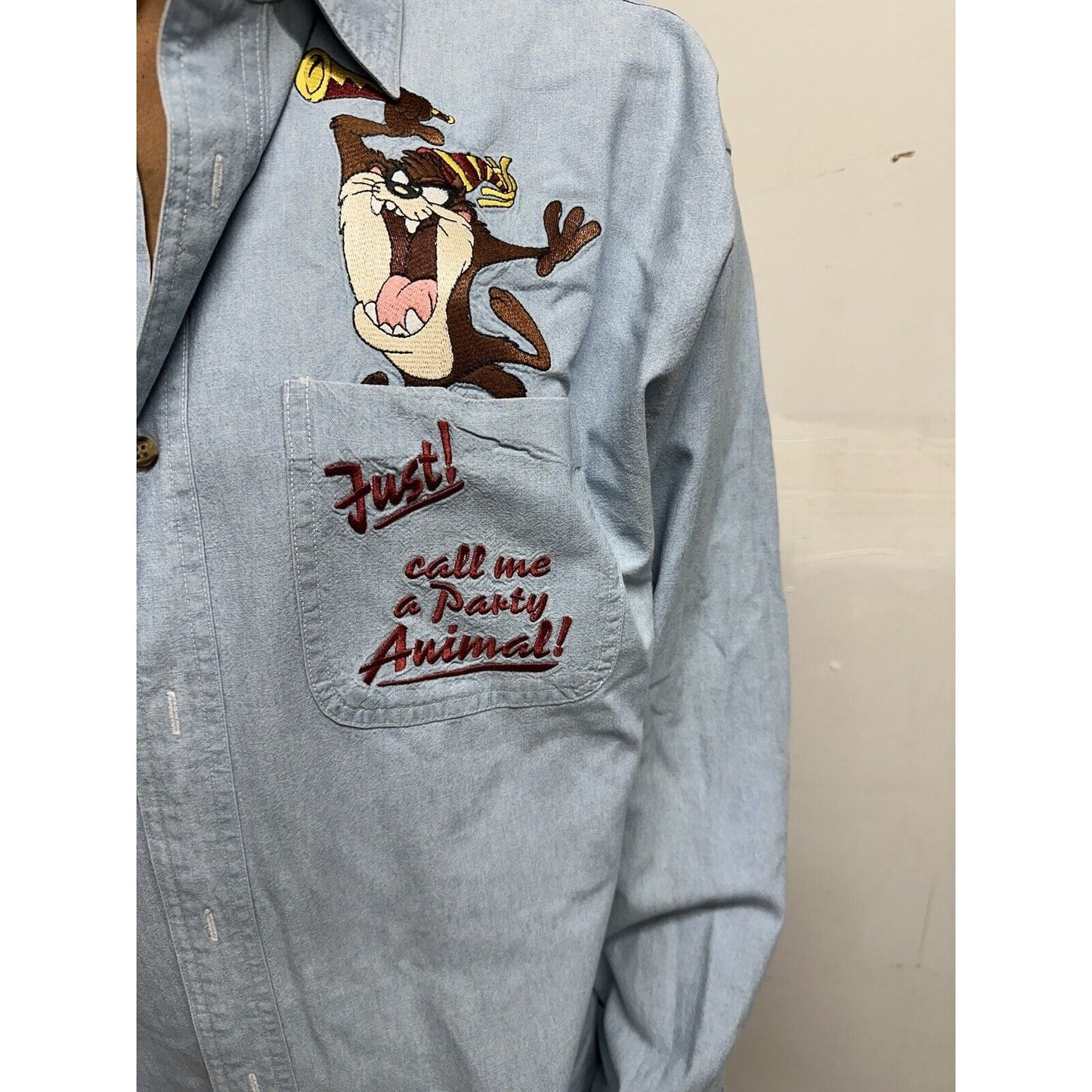 Men’s Large Warner bros Studio Store Long Sleeve Blue Tasmanian Devil Taz Party