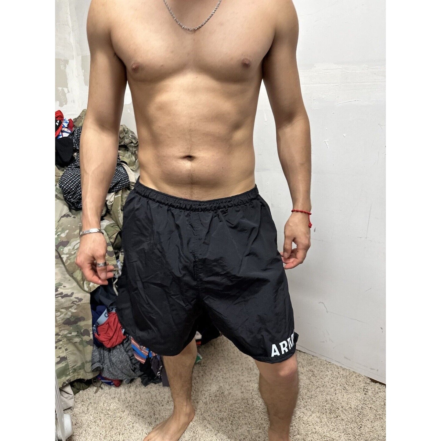 Men’s Army PT Shorts Vintage Black With Silver Reflective Logo Uniform Multi