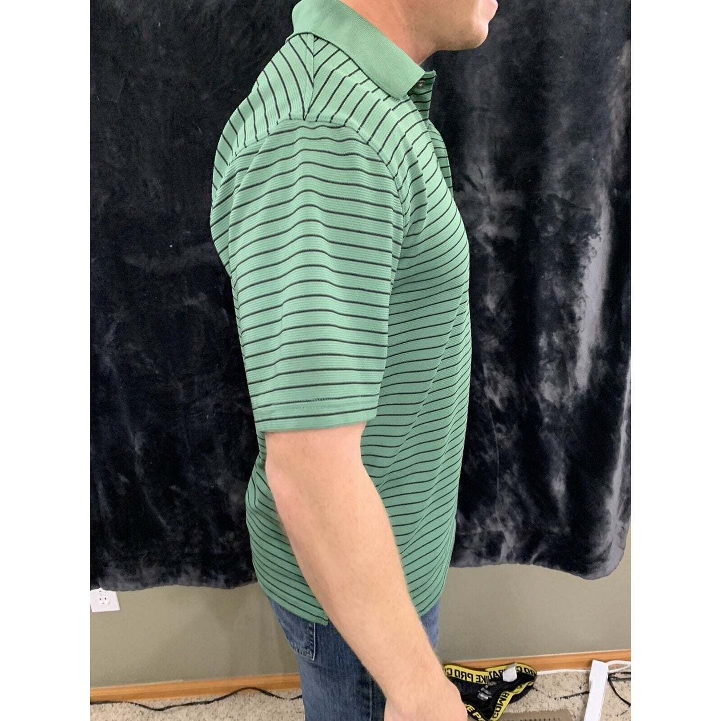 Grand Slam Mens Short Sleeve Green Striped Performance Golf Polo Polyester Sz M