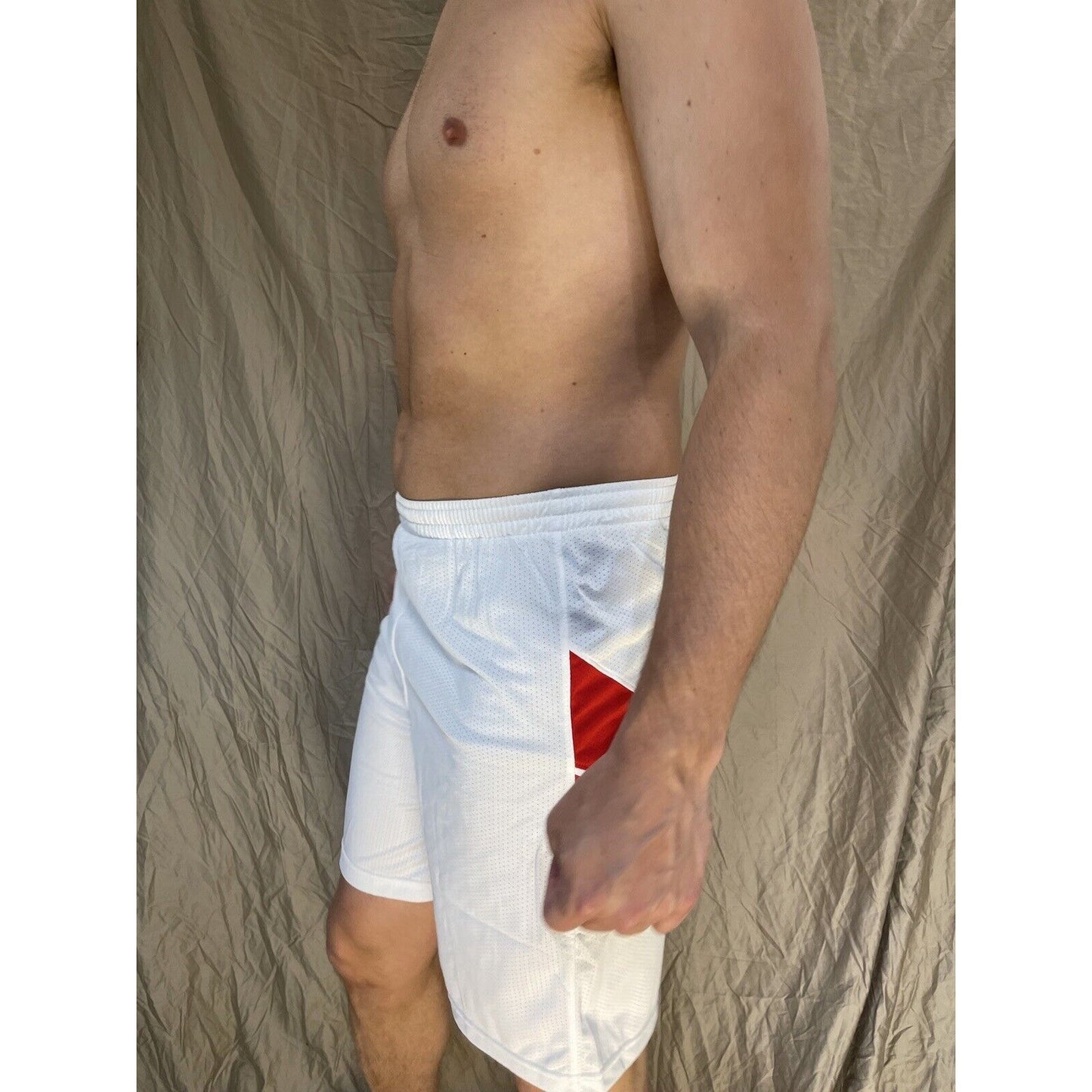 men's large under armour White With Red athletic workout lacrosse shorts