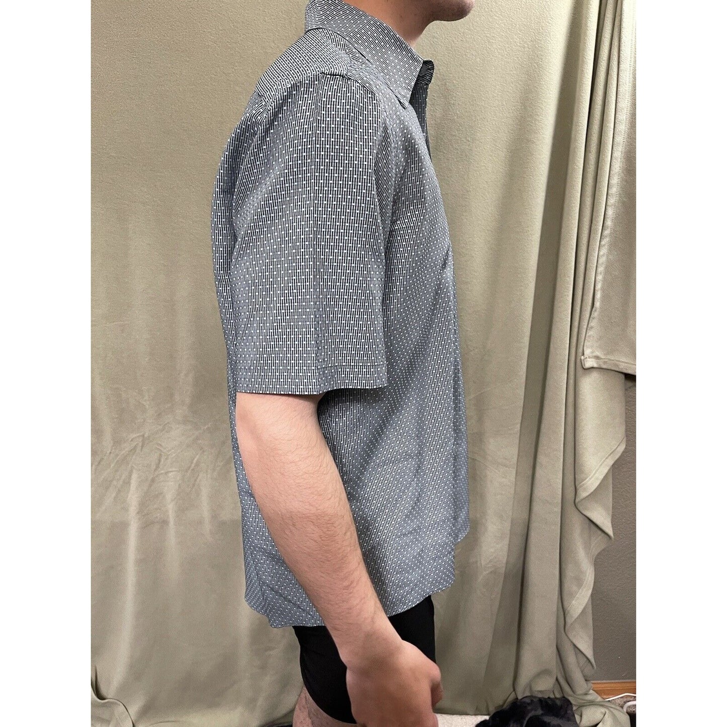 Men’s Bugatchi Uomo Medium Short Sleeve Green Gray Button Up Shirt