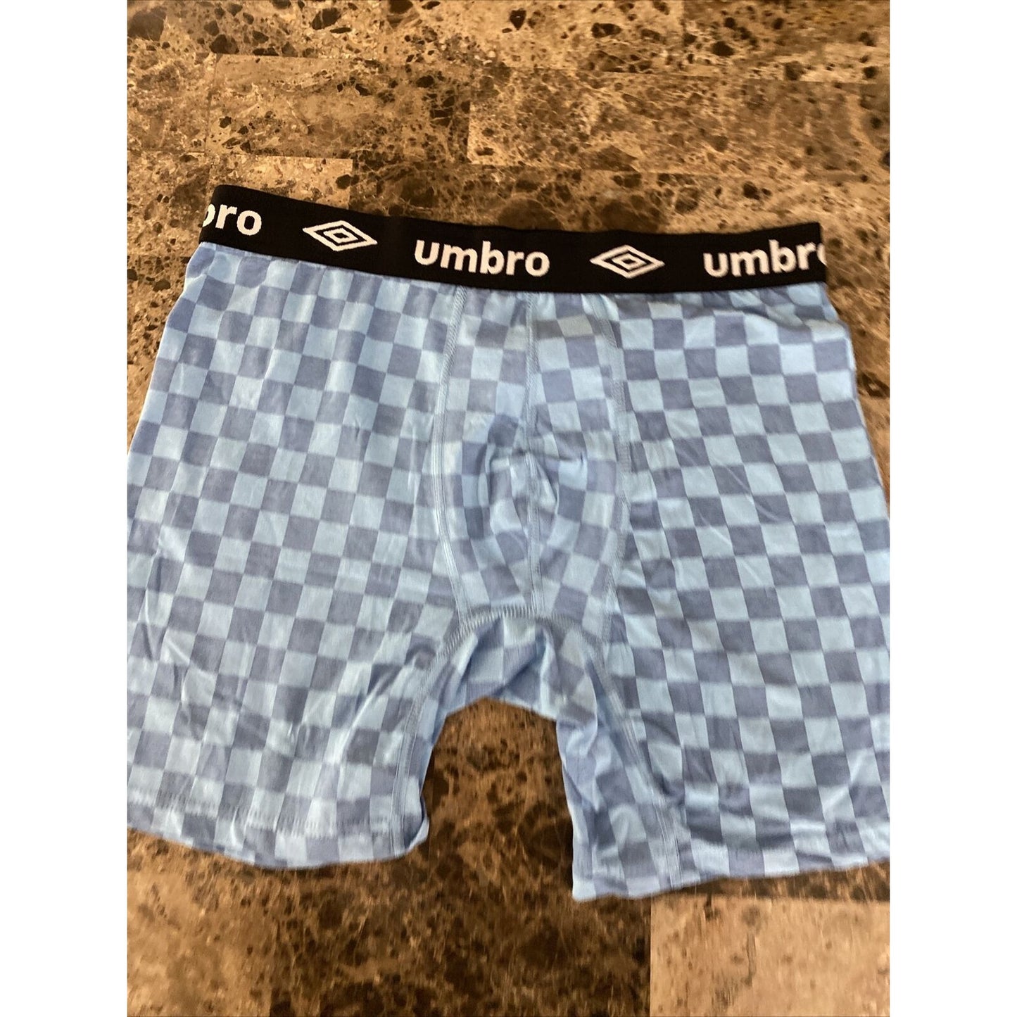 Umbro Men’s Large Sky Blue Checkerboard Cotton Stretch Boxer Briefs NEW