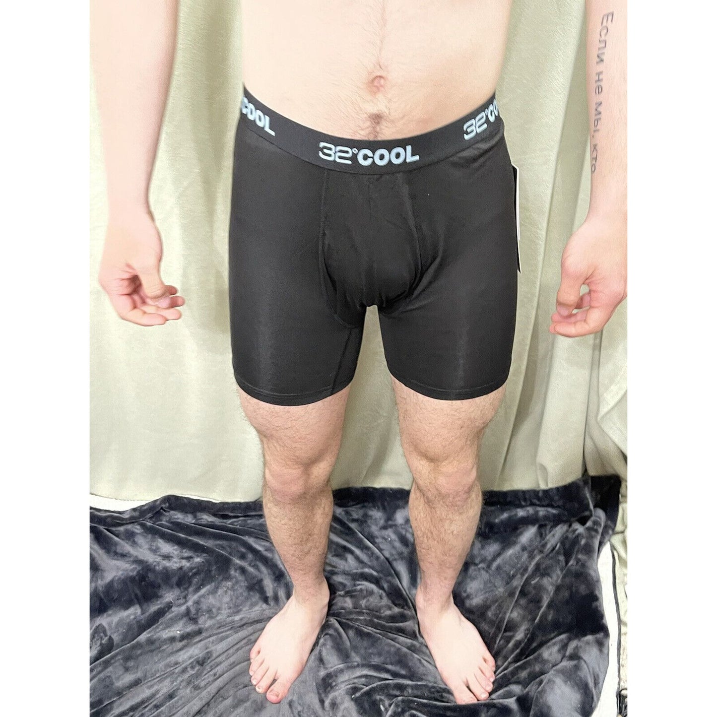 32 Degrees Cool Size Black Large Mens Boxer Briefs 7% Spandex light blue band