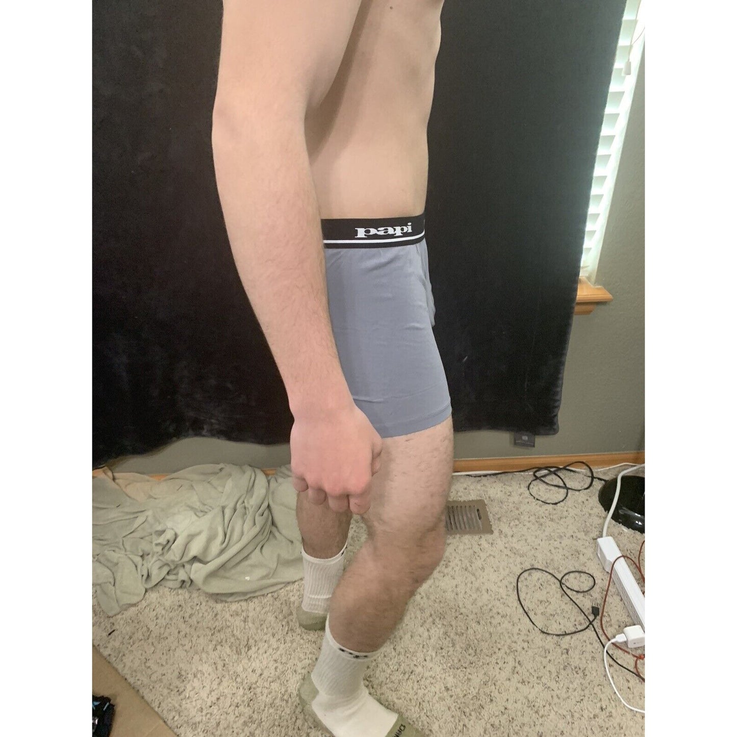Men’s Papi Medium Boxer Briefs Gray International 5% Spandex Black/white Band