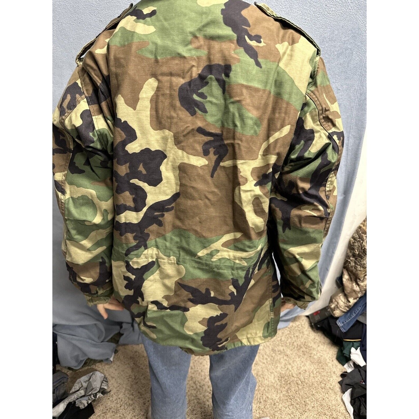 Men’s Large Regular Vintage BDU Uniform Cold Weather Field Jacket Woodland Camo