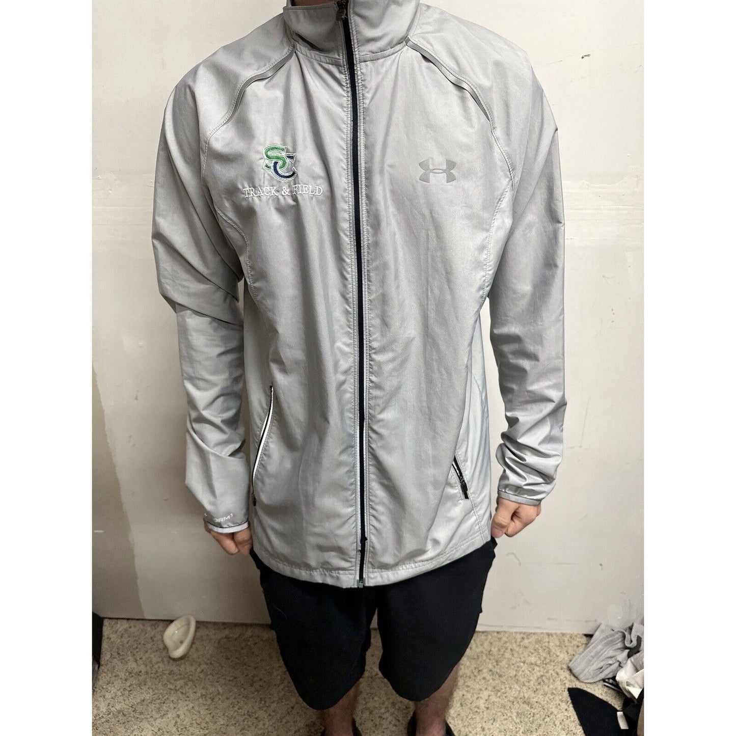 Men’s Gray Full Zip Run Fitted Medium Under Armour Sand Creek Track & Field