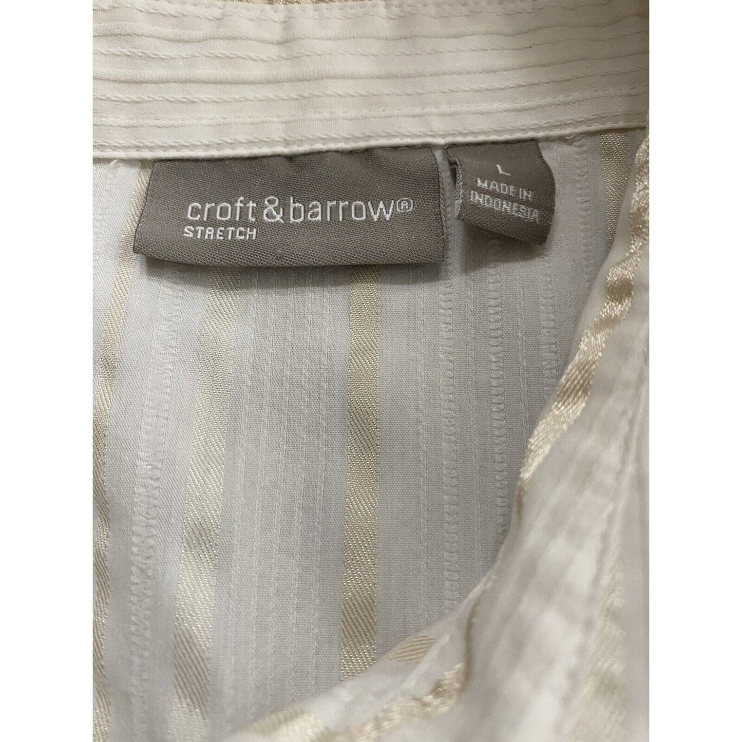 Croft & Barrow Women's Top Size L White Stretch Textured 3/4 Sleeve Button Front