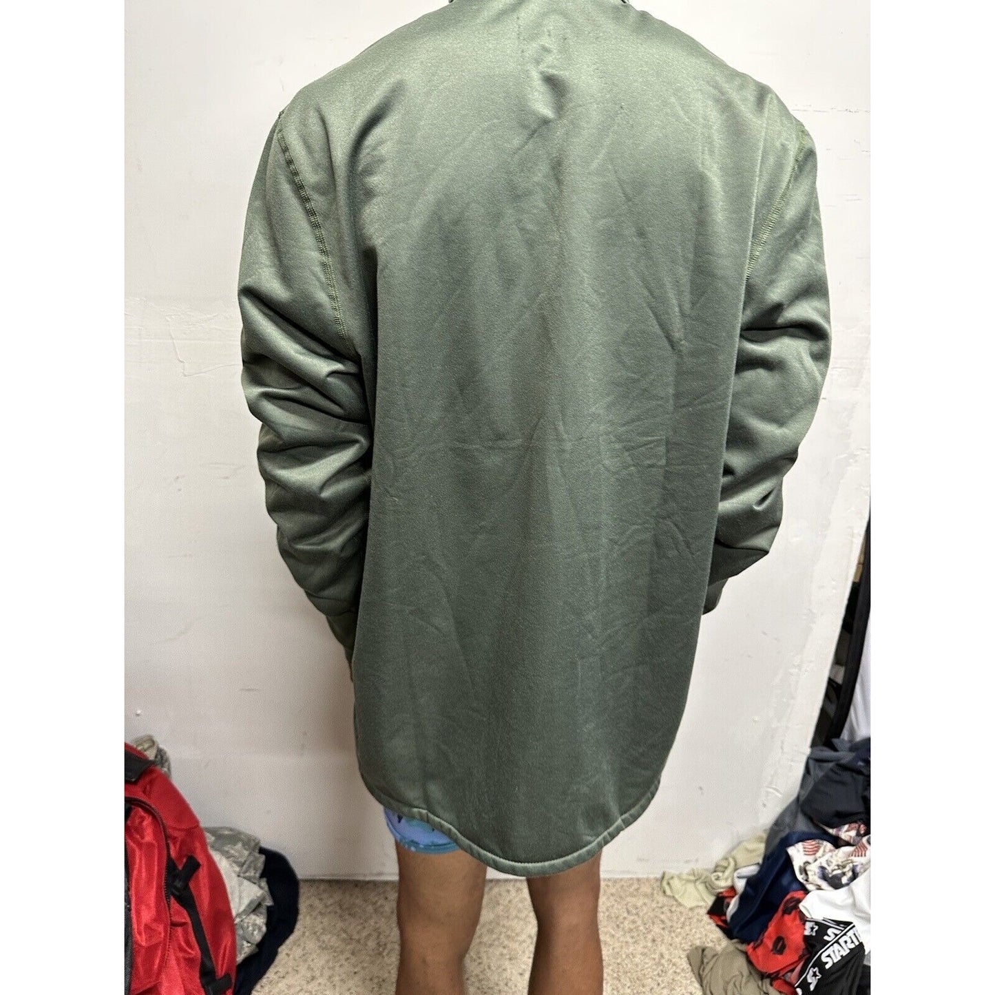 Men’s Green Military Army USAF Large 1/4 Zip Jacket Sleeping Shirt Long Sleeve