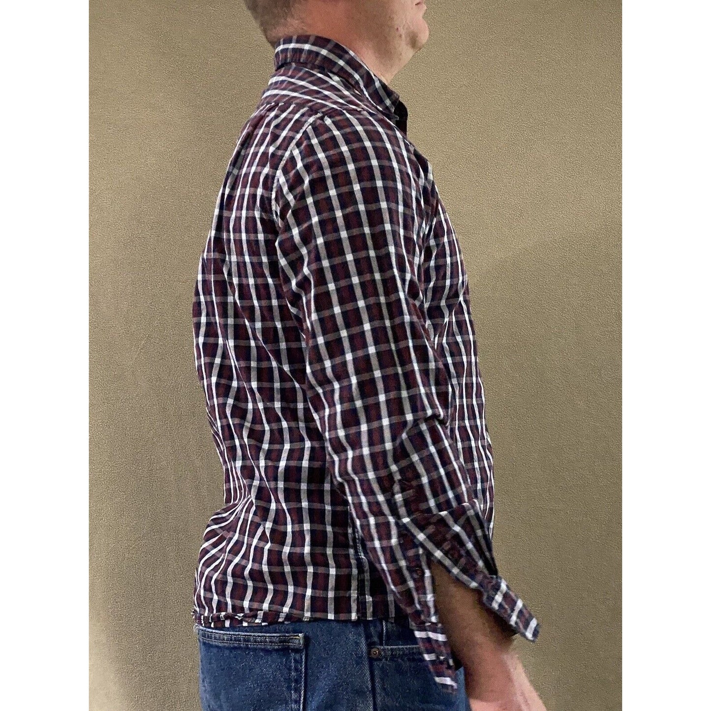 Beverly Hills Polo Club Mens Large White Red Black Plaid Button-down Long Sleeve