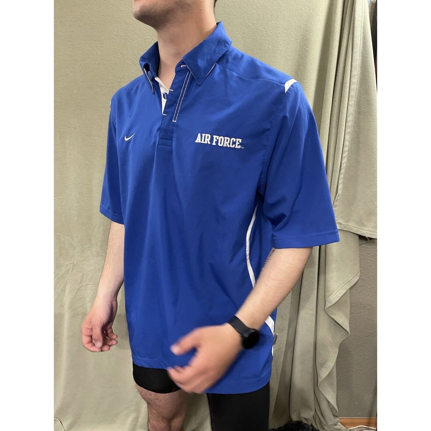 Nike Team Fit-Dry Mens Air Force Falcons Blue White Coaches Polo Shirt Med EUC