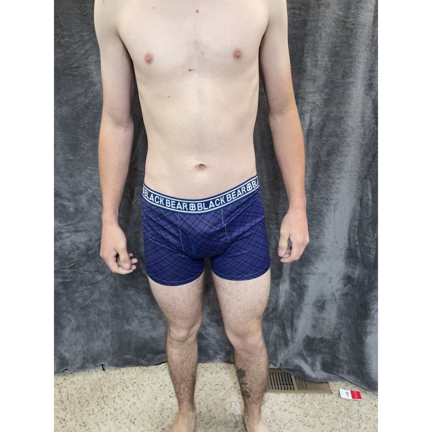 men's medium athletic trunk style black bear boxer brief Blue, Black, Red Plaid