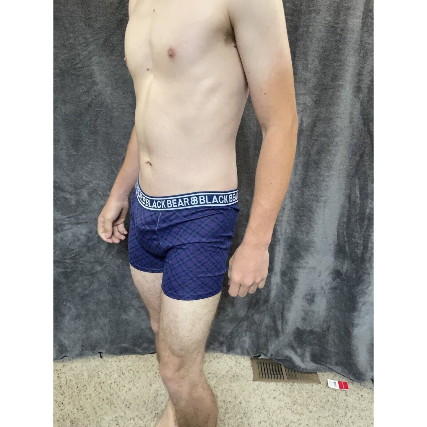 men's medium athletic trunk style black bear boxer brief Blue, Black, Red Plaid