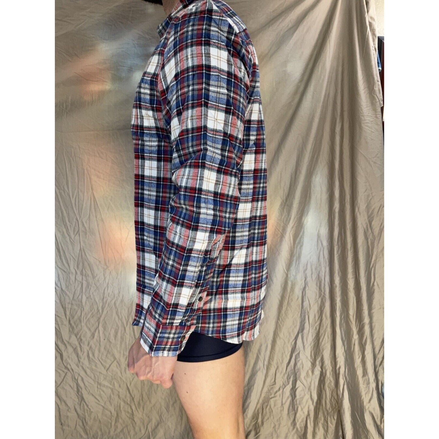 men's plaid blue red st john's bay large polar bear mulit long sleeve buttonup
