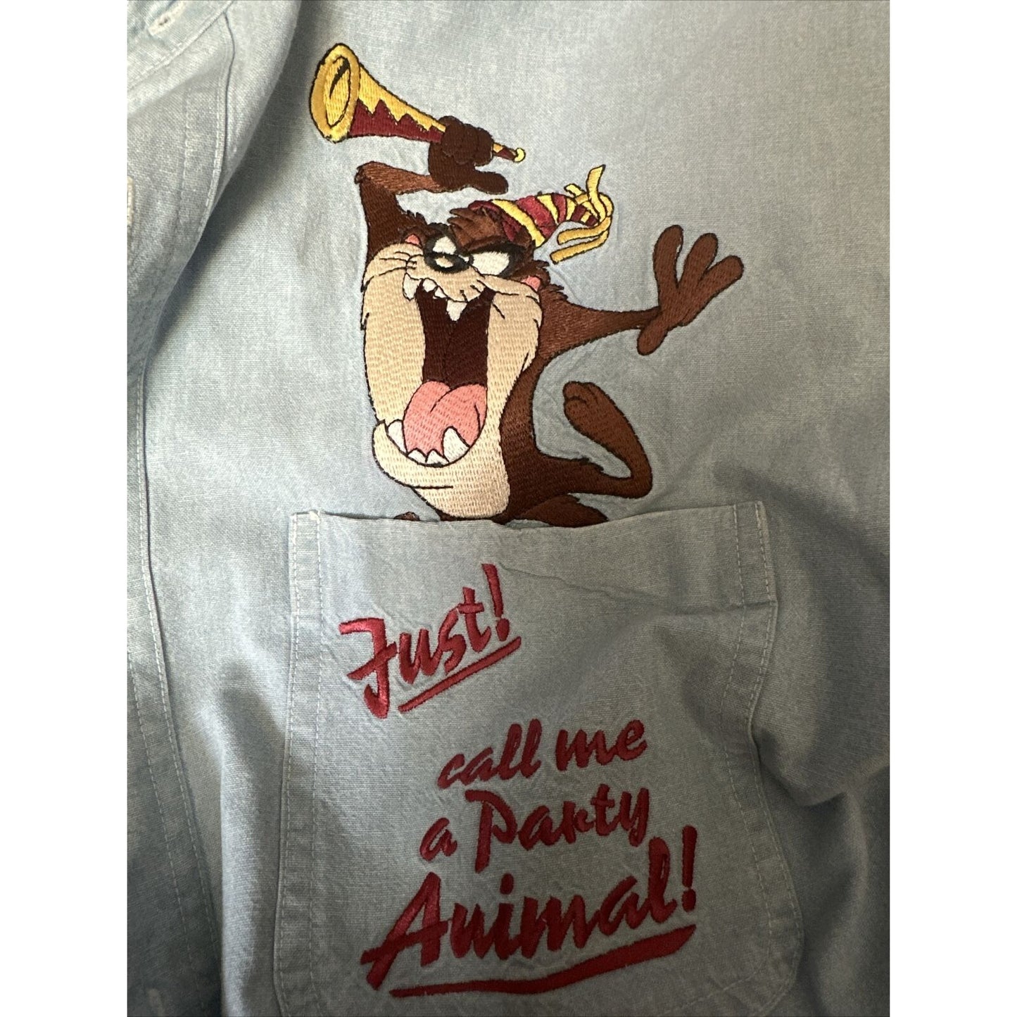 Men’s Large Warner bros Studio Store Long Sleeve Blue Tasmanian Devil Taz Party