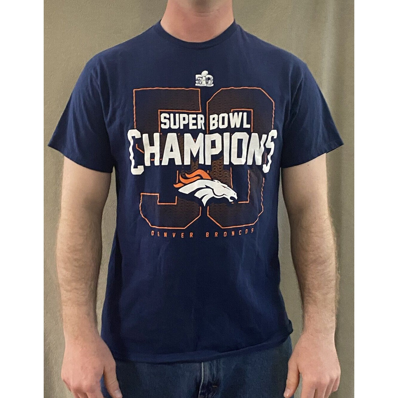 Denver Broncos Super Bowl 50 Champions Delta Pro Weight Men’s Large Cotton Shirt