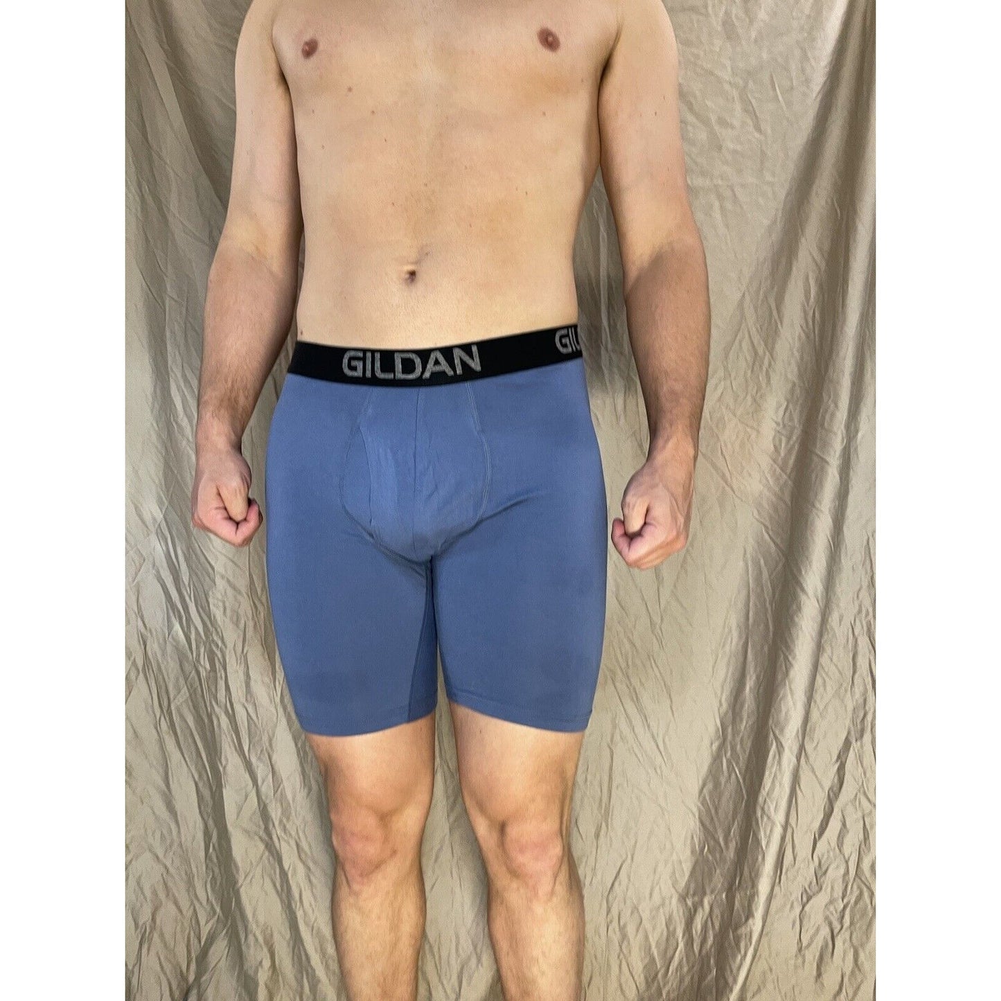 men's gildan medium blue 5% spandex compression boxer briefs