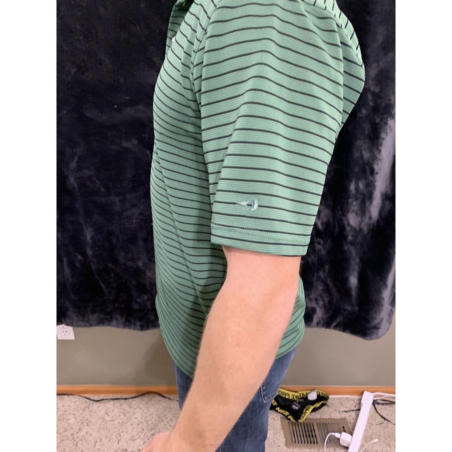 Grand Slam Mens Short Sleeve Green Striped Performance Golf Polo Polyester Sz M
