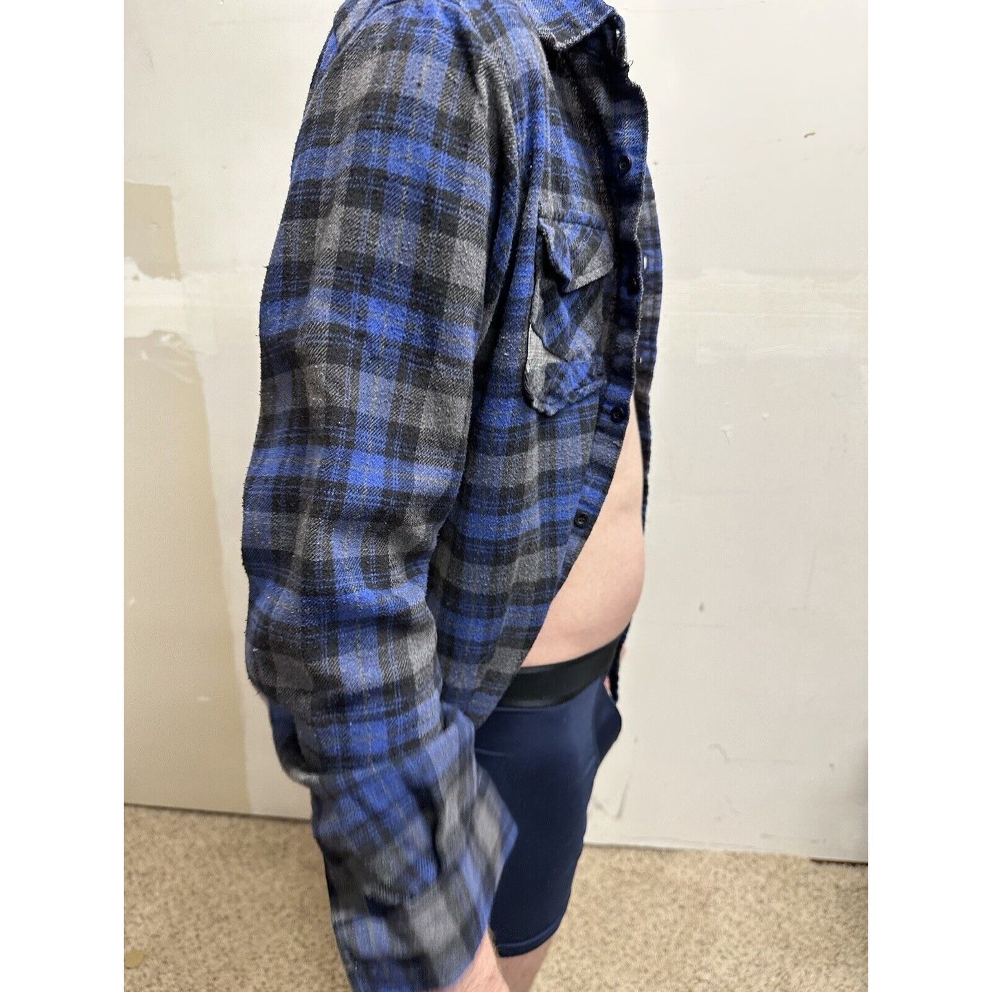 men’s blue gear medium blue plaid flannel shirt long sleeve button up