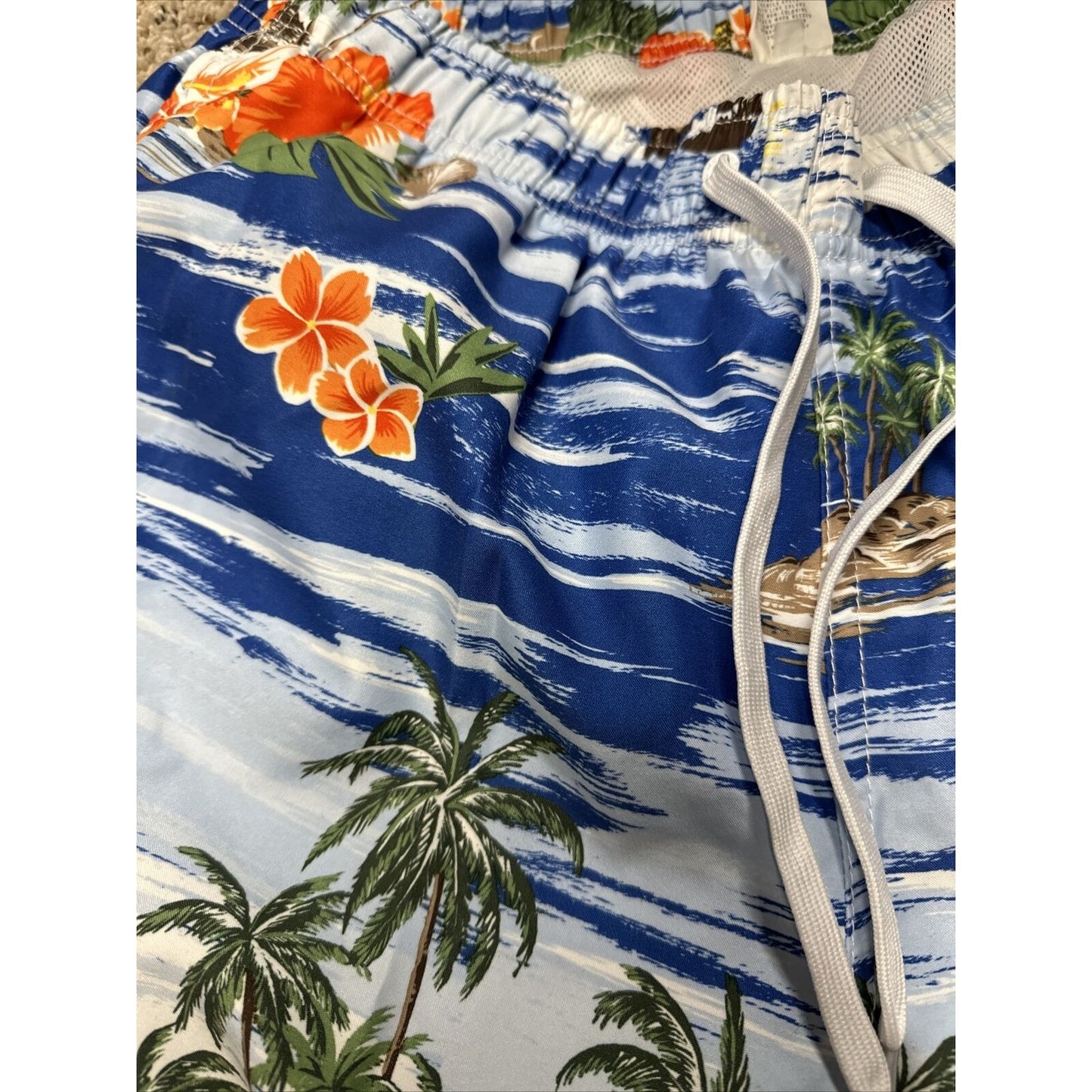 men’s merona medium hawaii bathing suit swim trunks blue