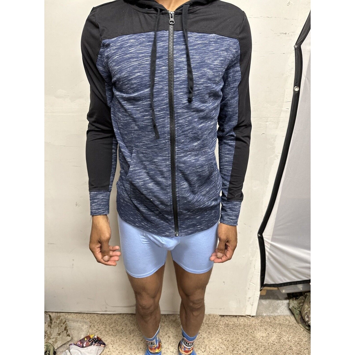 Men’s Blue And Black Boyfriend Hoodie Large Full Zip