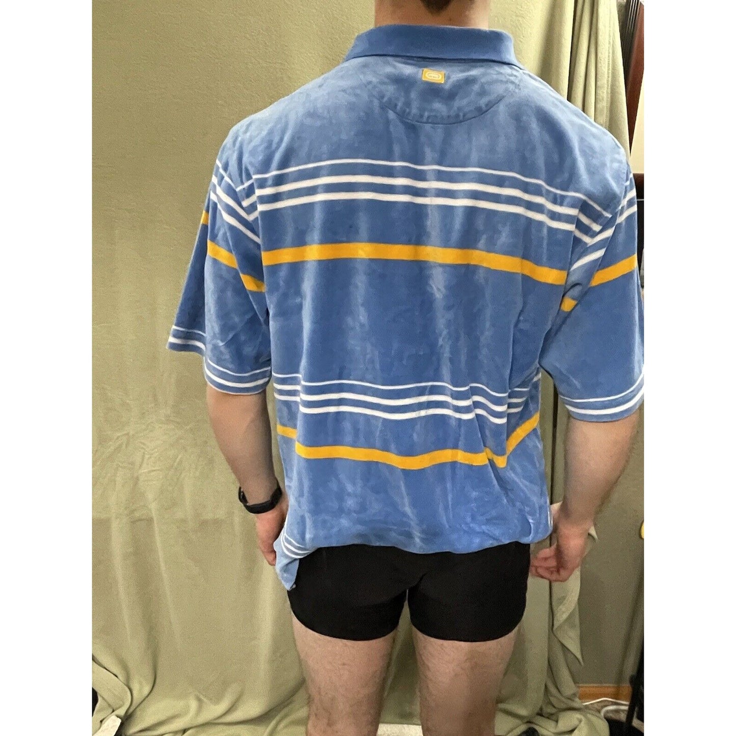Men’s Medium Ecko Unltd Striped Blue Polo Shirt Very Soft Feel