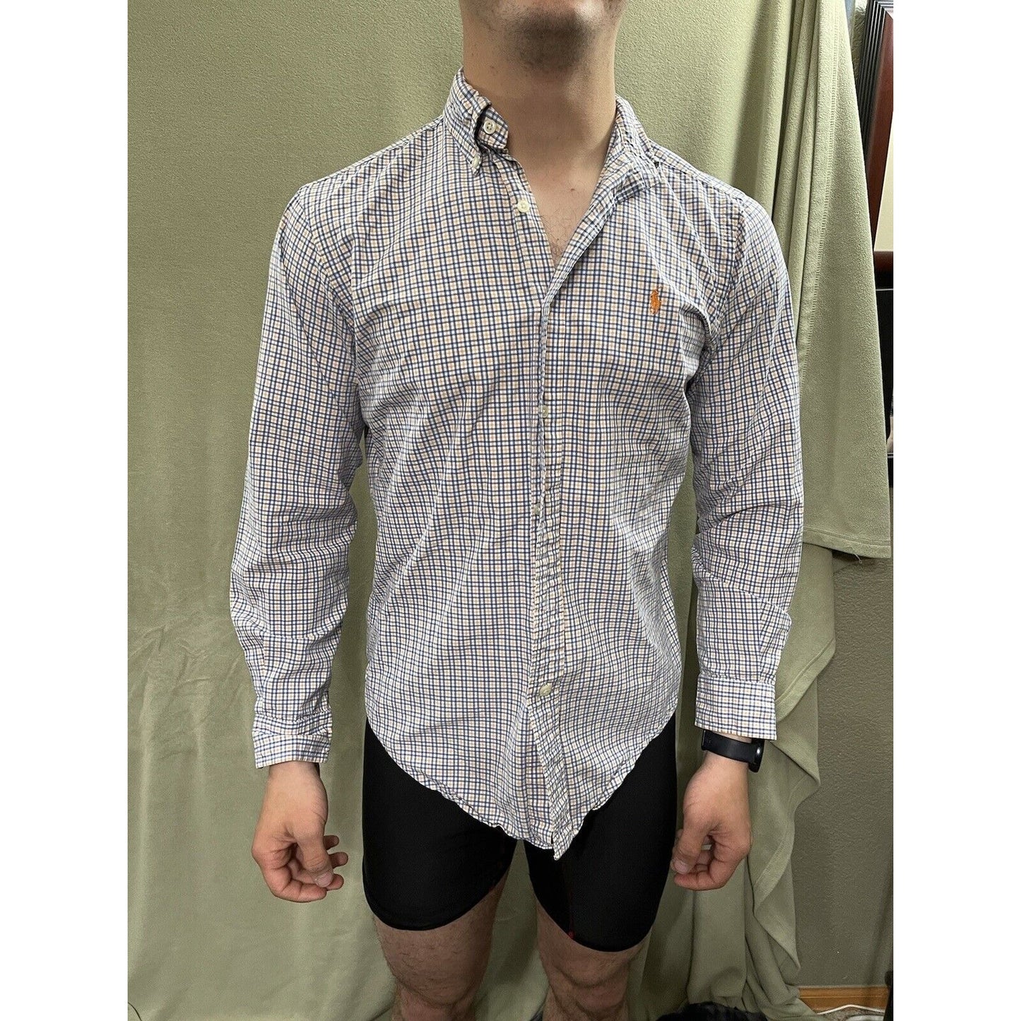 Vintage Ralph Lauren Plaid Shirt Men's S Classic Fit Blue Long Sleeve Button Up