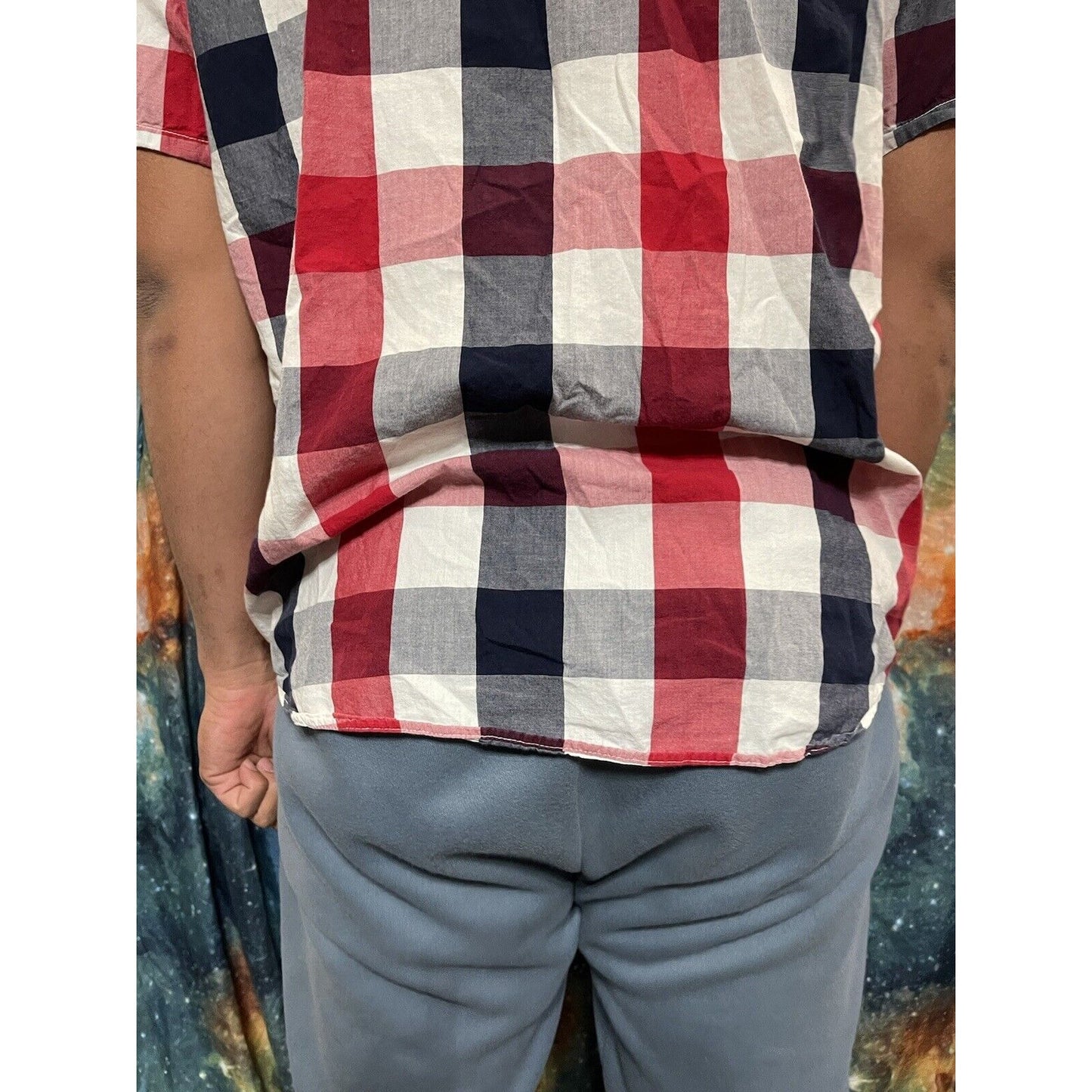 Old Navy XL Regular Fit Coupe Standard plaid red white blue button up shirt