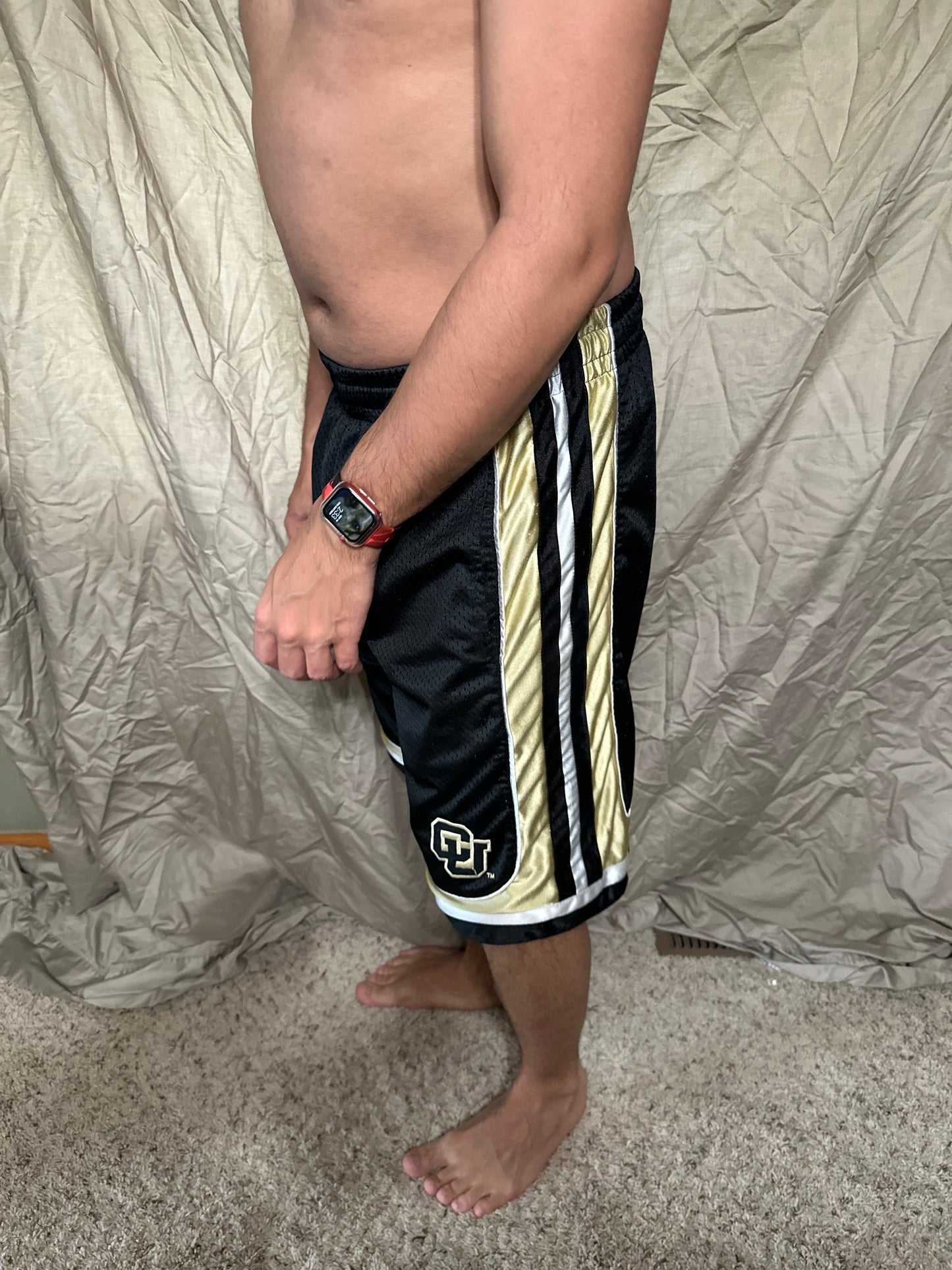 University of Colorado black and gold colosseum size small basketball shorts with pockets