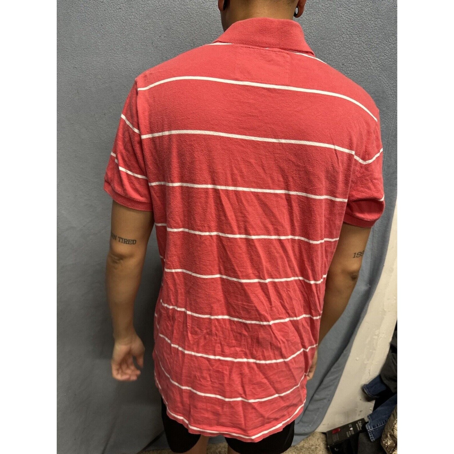 Salmon Pink Men’s Striped American Eagle Vintage Fit Large Polo Shirt