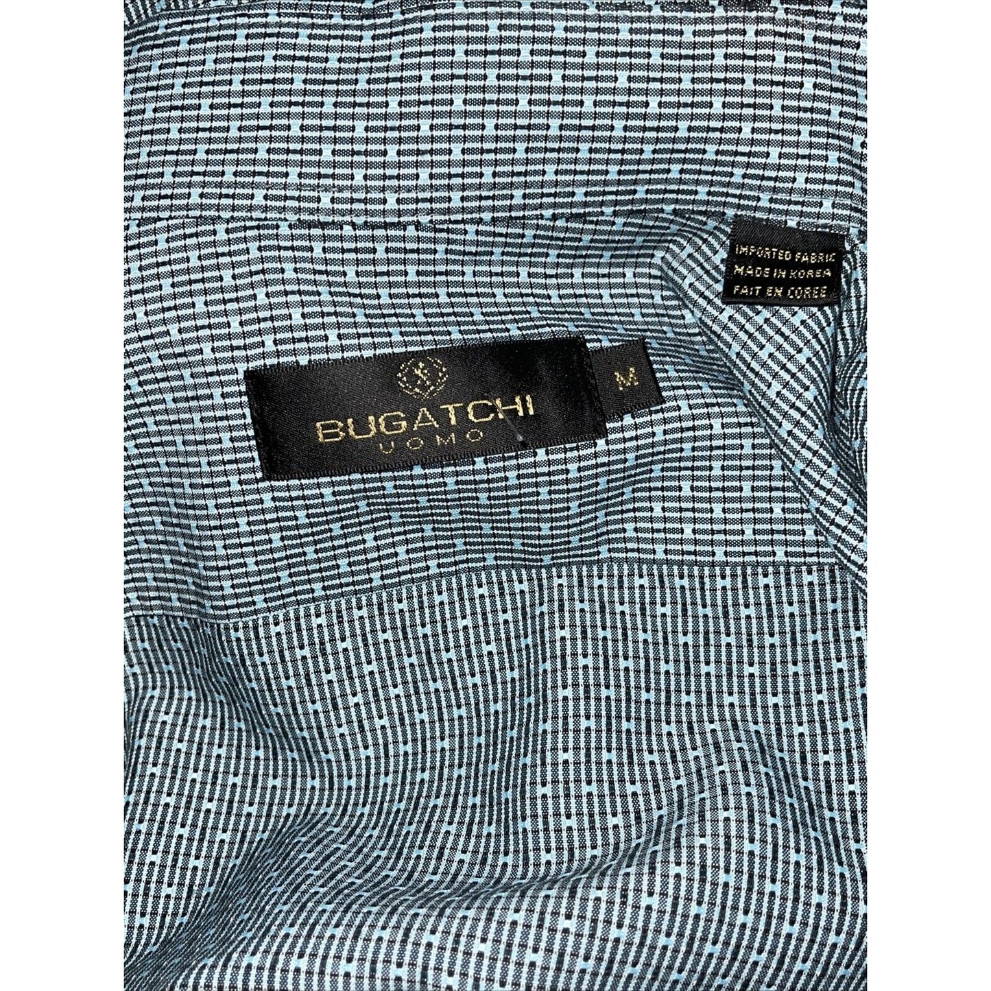 Men’s Bugatchi Uomo Medium Short Sleeve Green Gray Button Up Shirt