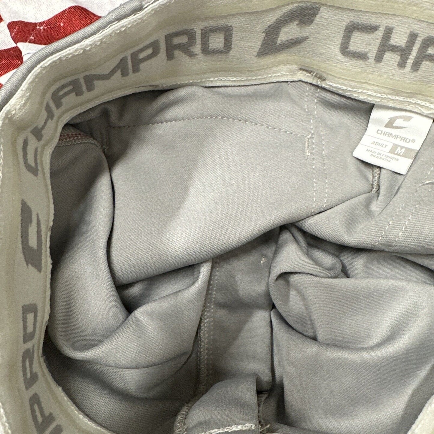 Men’s Chanmpro Adult Medium Gray Baseball Pants Red Stripe