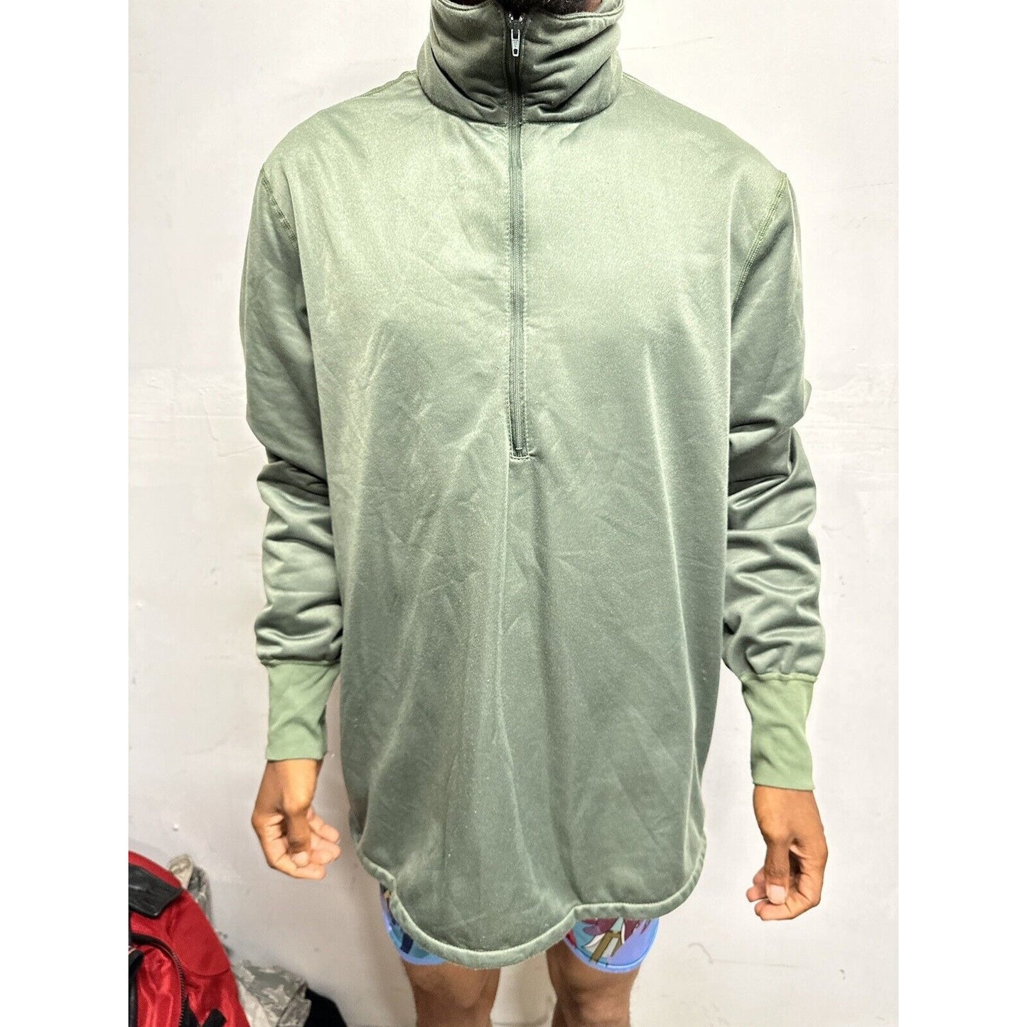Men’s Green Military Army USAF Large 1/4 Zip Jacket Sleeping Shirt Long Sleeve