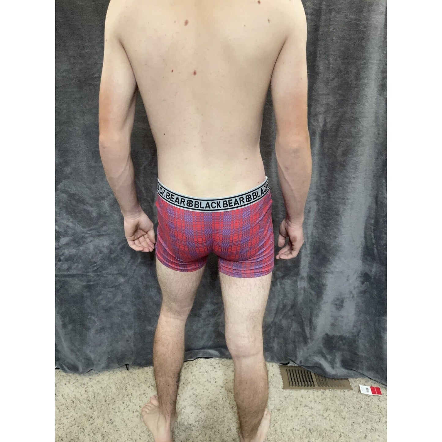 men's medium athletic trunk style black bear boxer brief Red And Blue Plaid