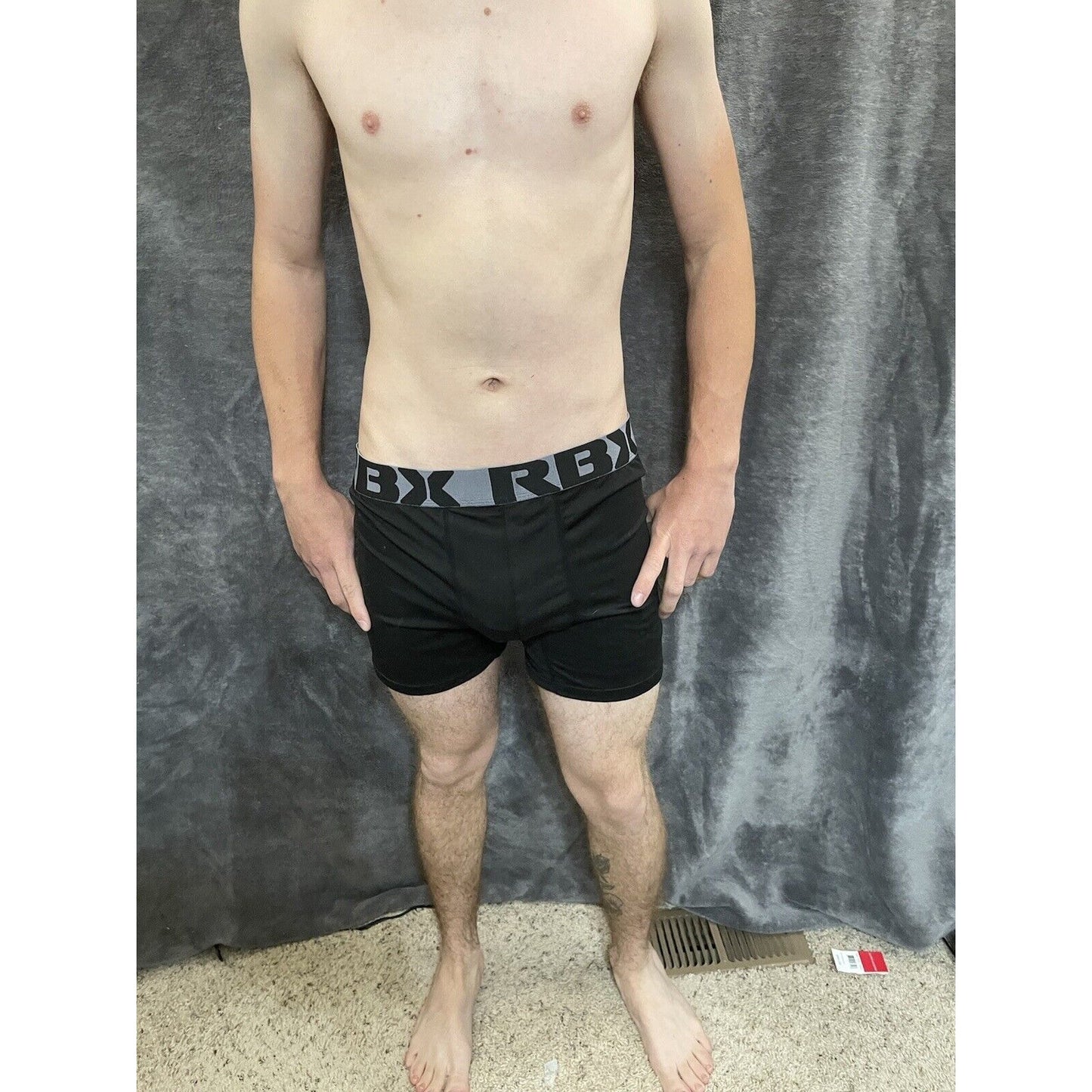 men's Black with gray Band RBX large compression boxer briefs 10% spandex