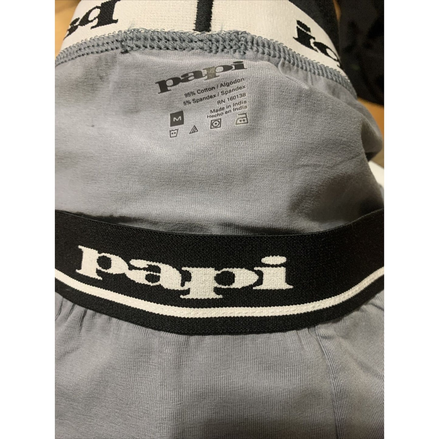 Men’s Papi Medium Boxer Briefs Gray International 5% Spandex Black/white Band