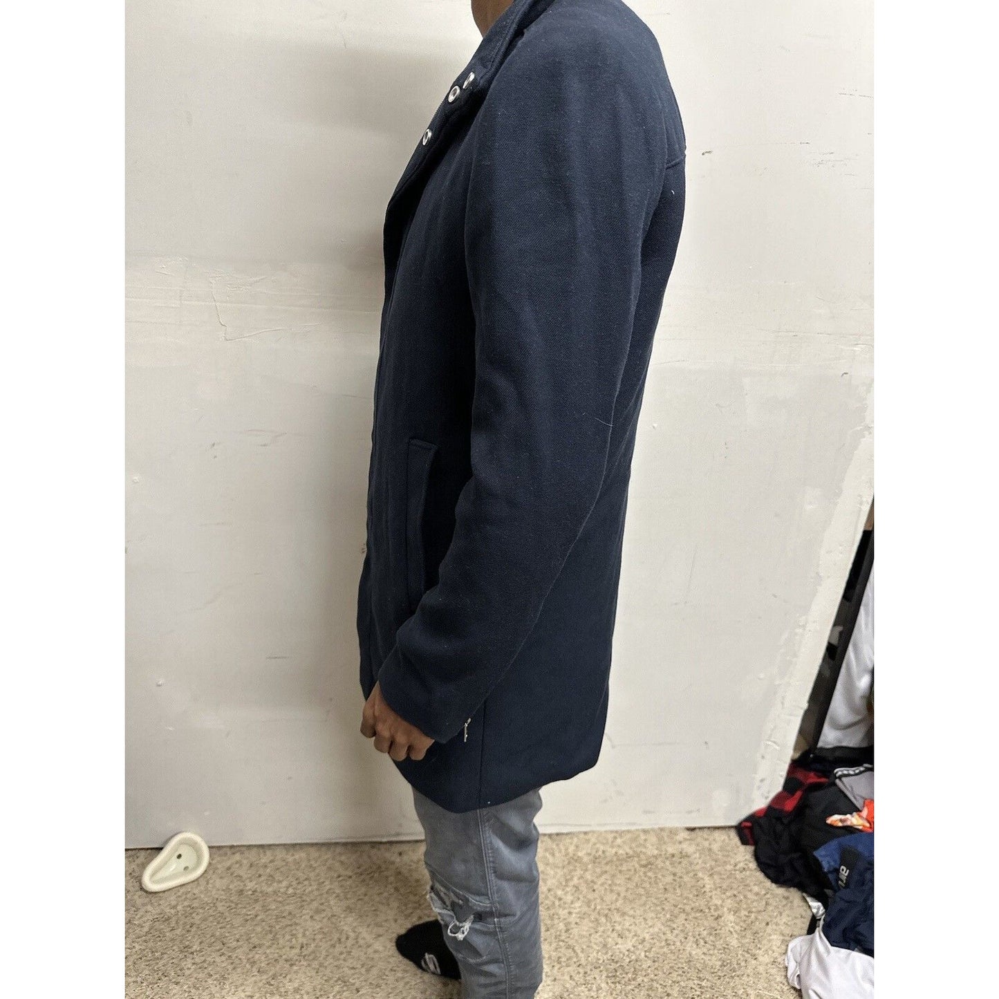 Men’s Dark Blue H&M 38R Zip Up And Snap Jacket Poly & Viscose