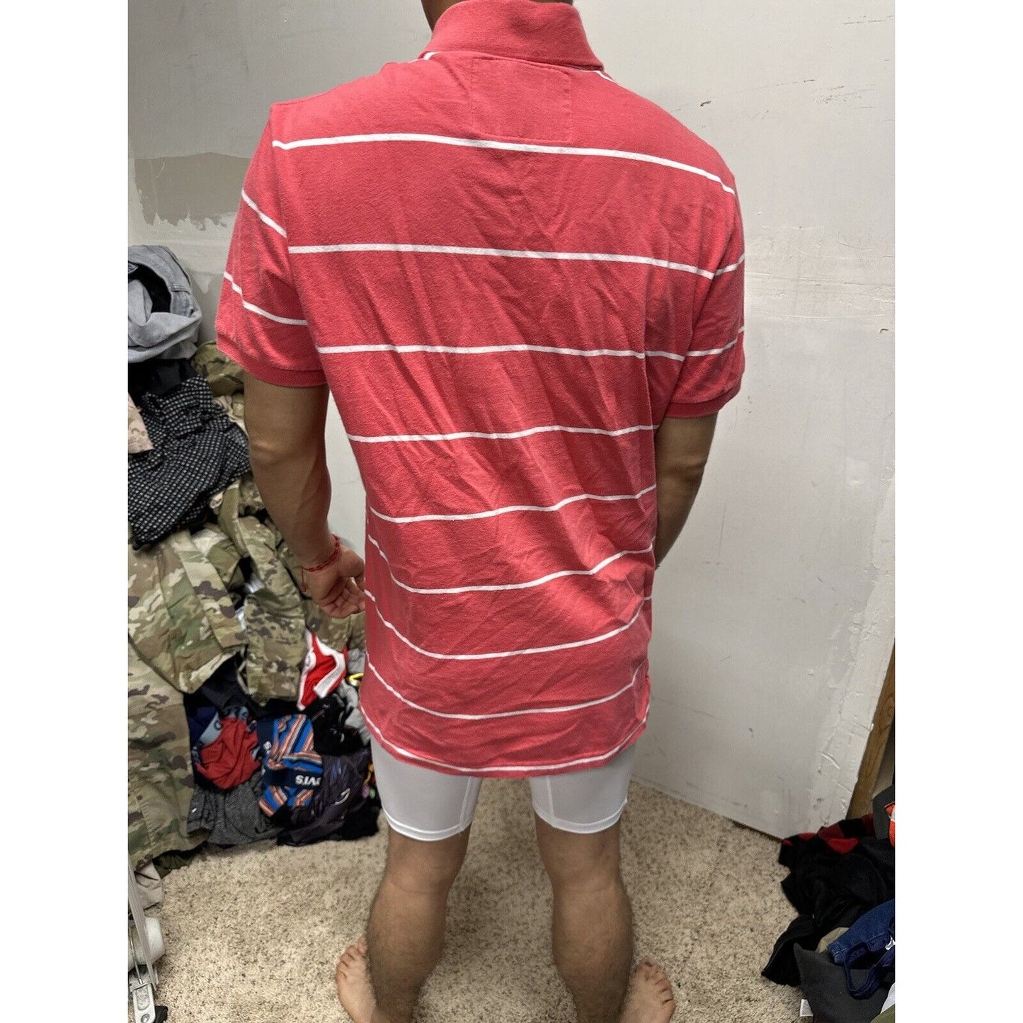 Men’s Vintage Fit American Eagle Polo Large Pink White Striped