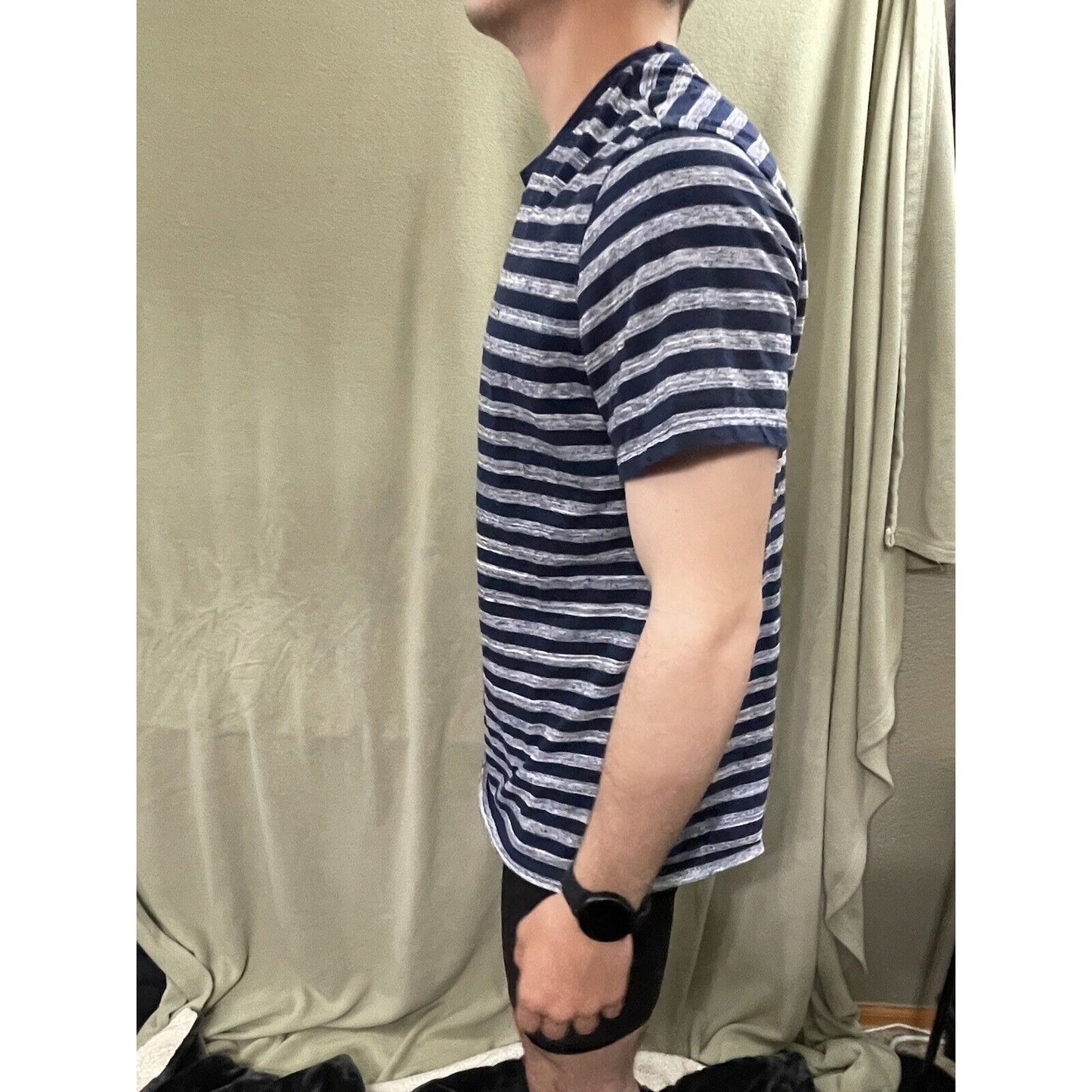 Vintage Calvin Klein Striped T-Shirt Blue White Navy Stripes Size Large