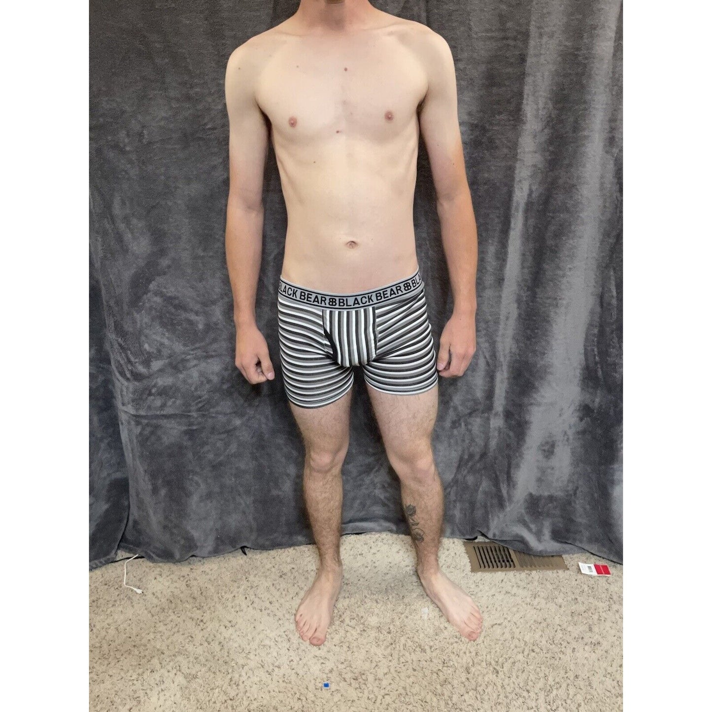 men's medium athletic trunk style black bear boxer brief gray black white stripe