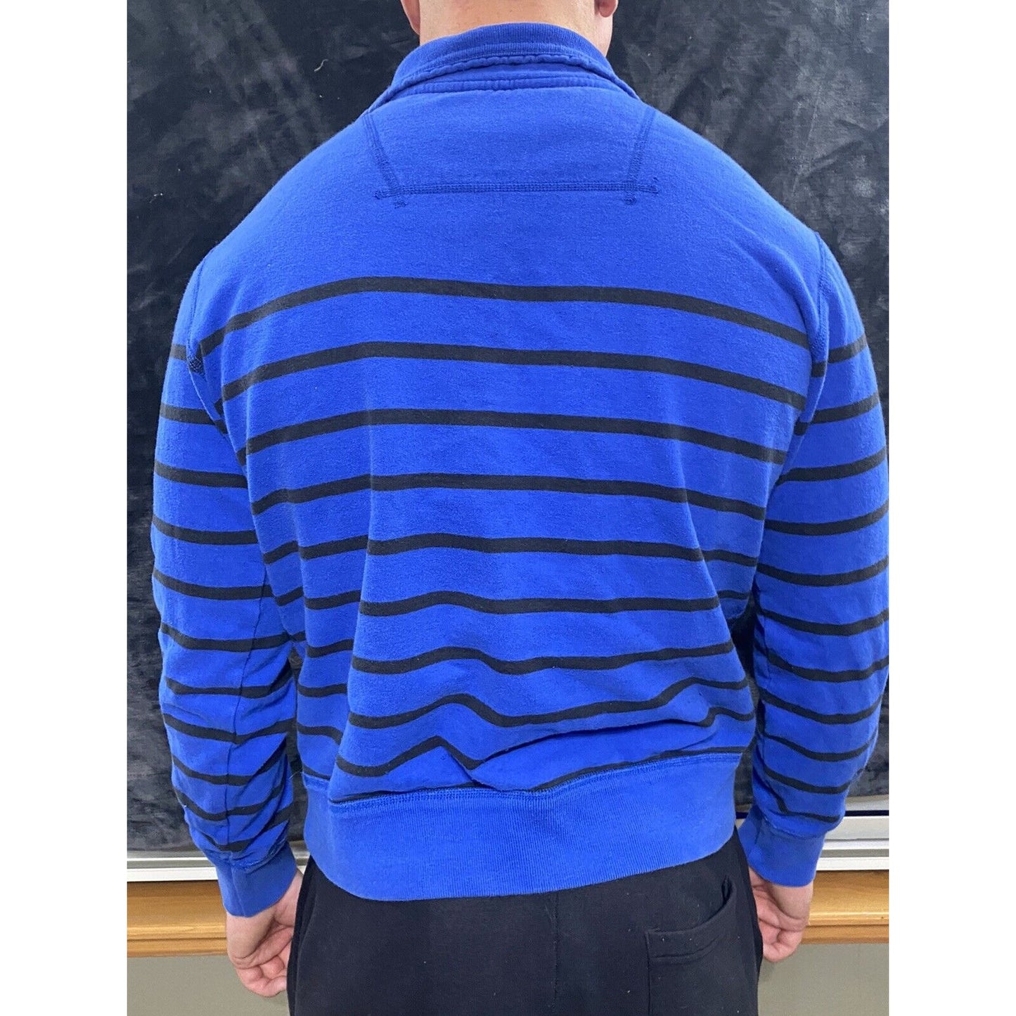 American Eagle Outfitters Royal Blue Striped Mens Small 1/4 Zip Pullover Sweater
