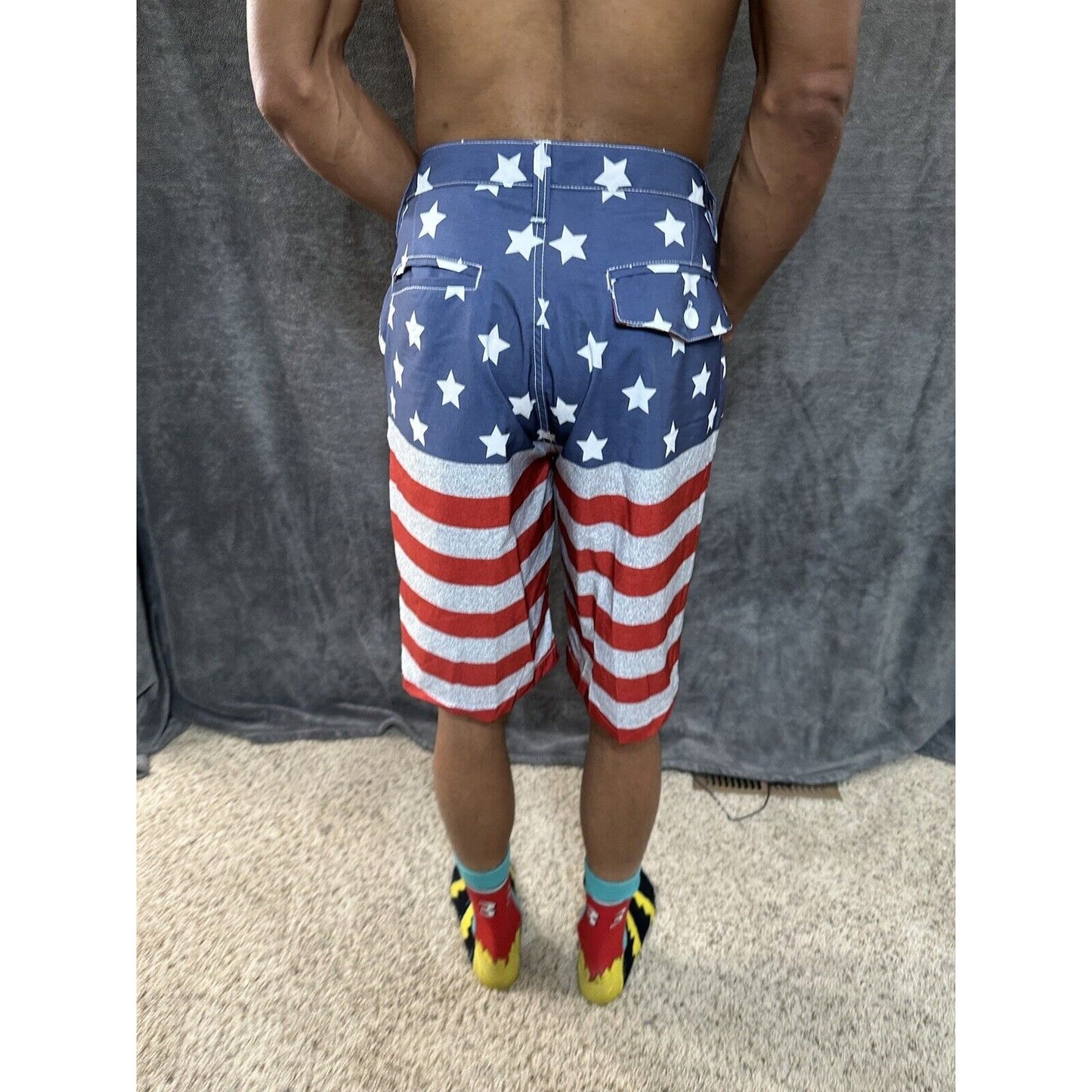 Men’s Palmwave Size 34 Patriotic Board Shorts Poly Spandex 4 Way Stretch
