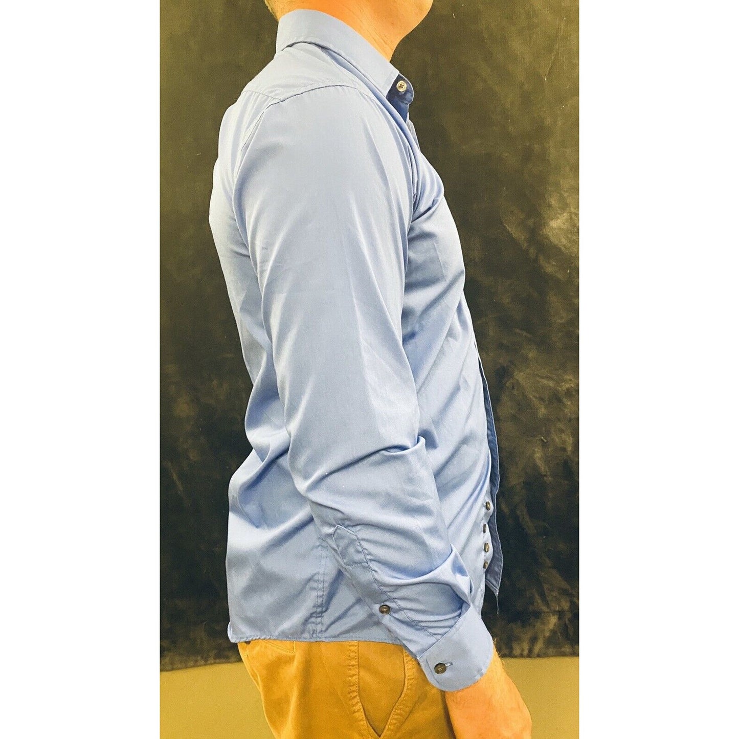 George Solid Blue Button-down Long Sleeves Mens Small