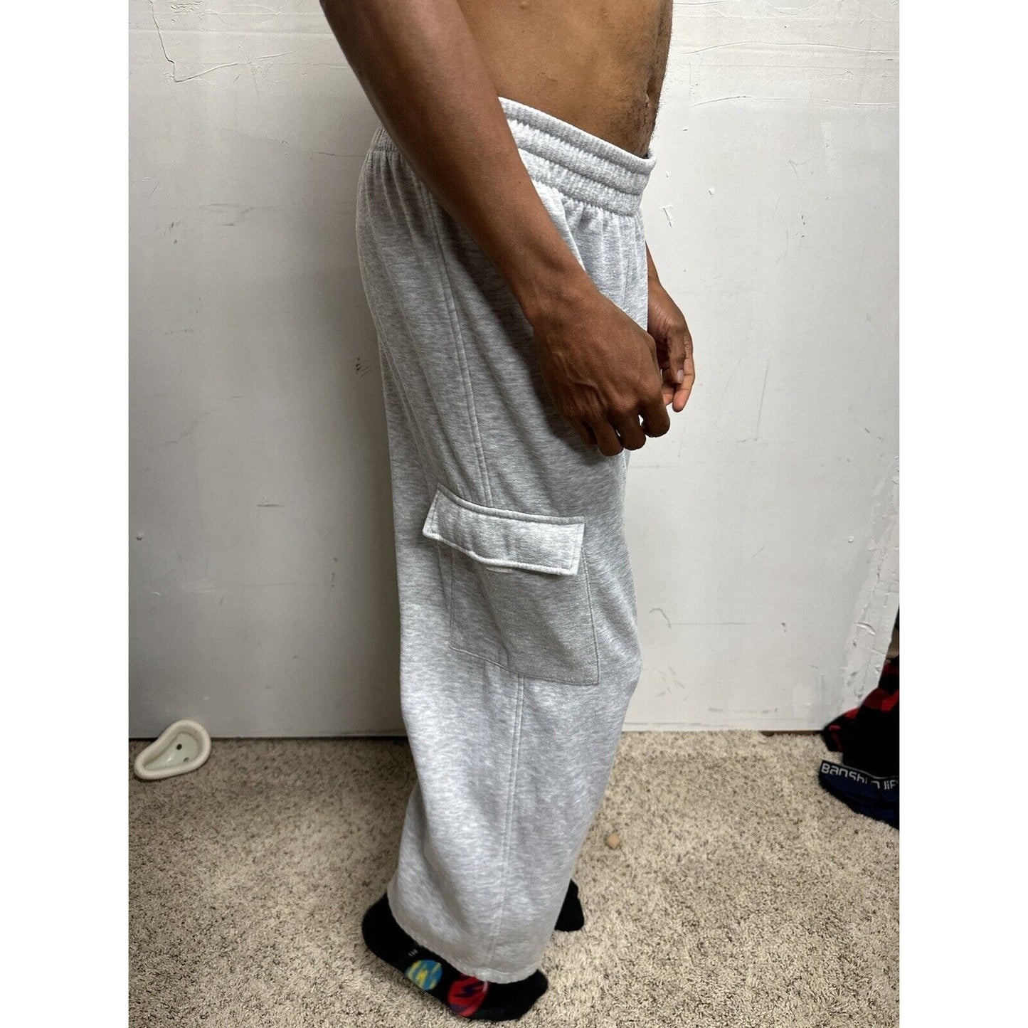 Men’s Large Bugle Boy Gray Sweat Pants Thigh Pockets Only