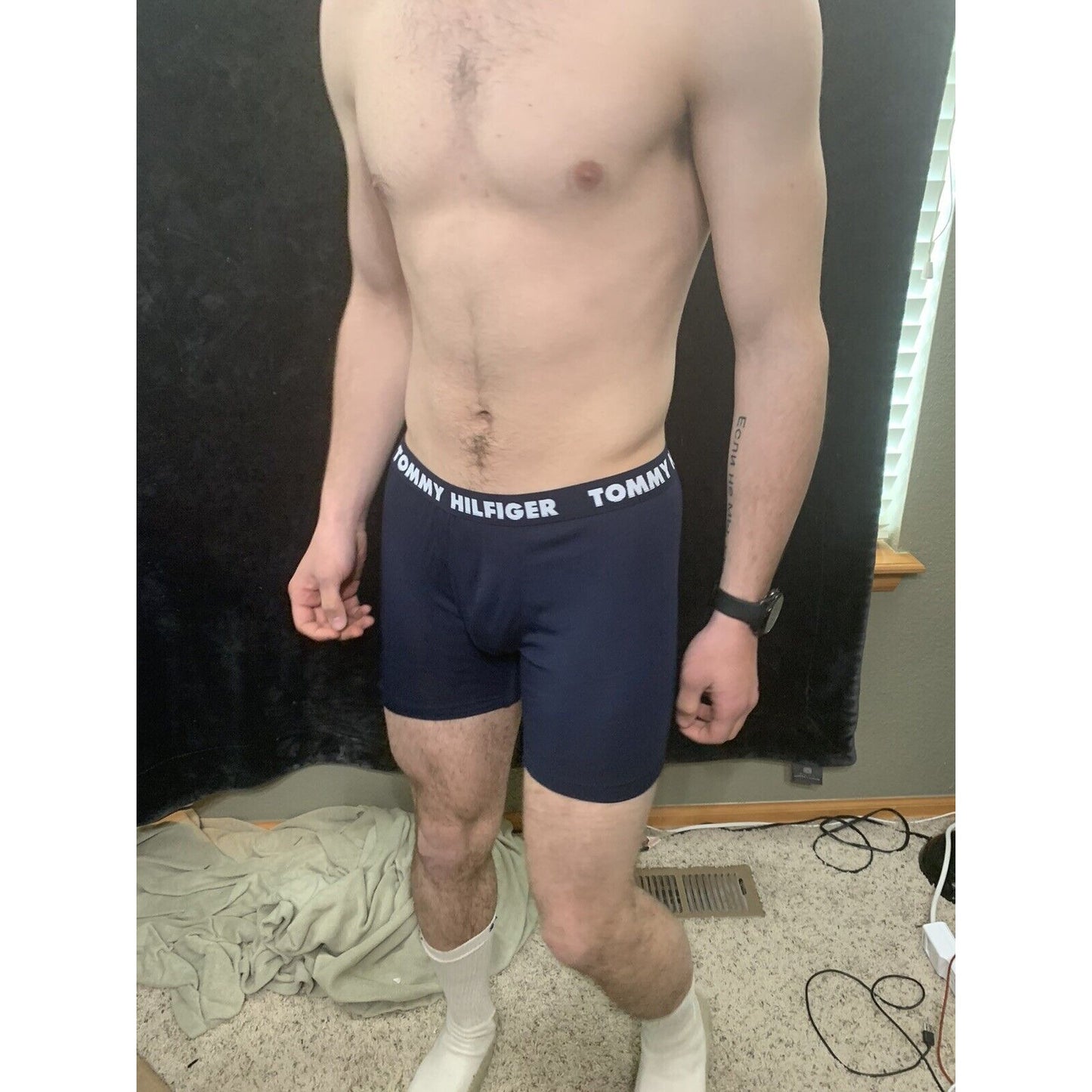 Tommy Hilfiger NavyBlue Men’s Medium Compression Boxer Briefs Trunks 4% Elastane