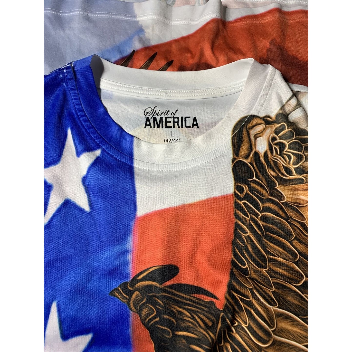 Full Color Spirit of America Mens Bald Eagle Flag Graphic Shirt Size Large