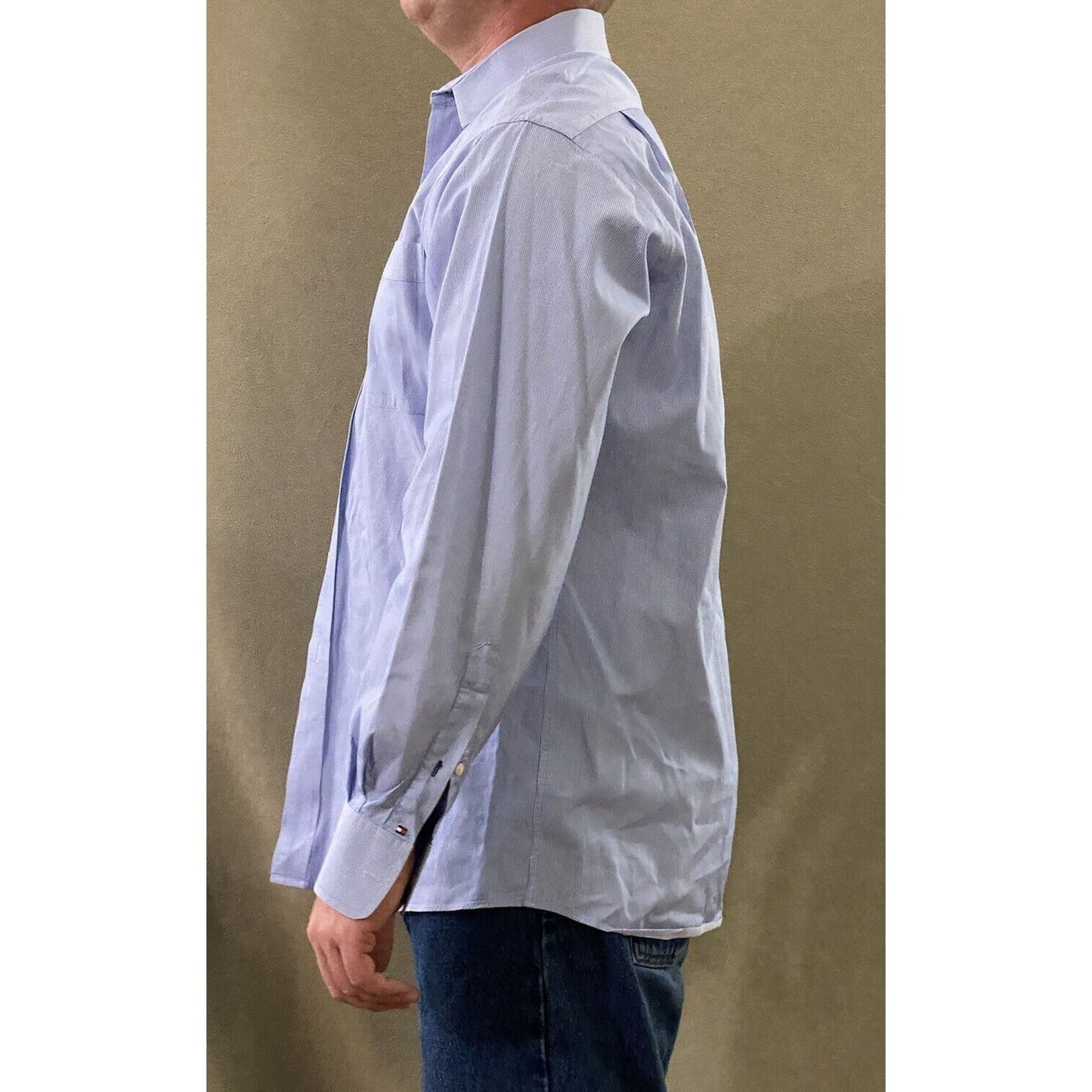 Tommy Hilfiger Men’s Size 16 Regular Fit Blue Stripes Button-down Long Sleeves
